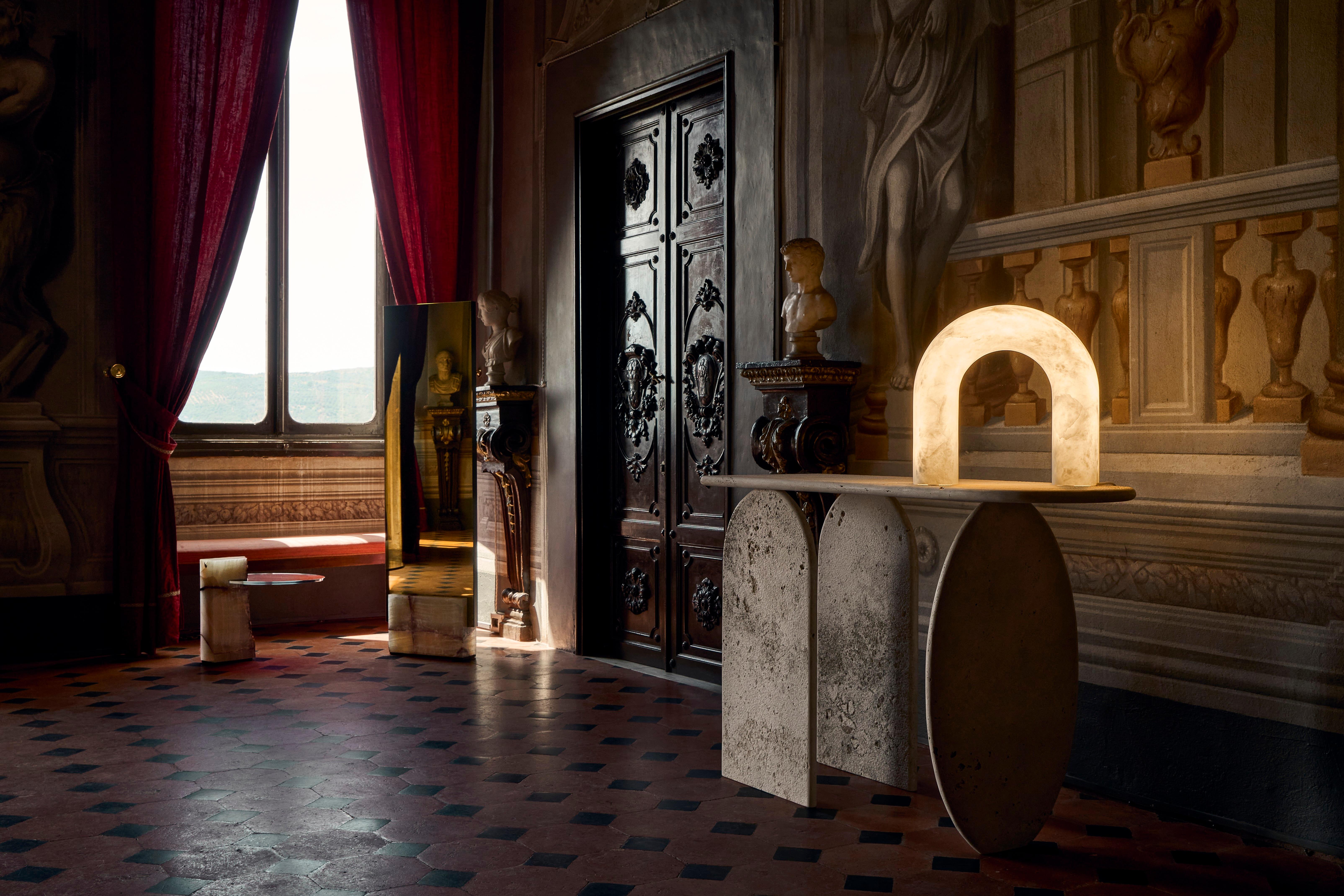 Rome - FMM  2024  Travertine Console  140×40×90 cm  Handcrafted Tuscany For Sale 4