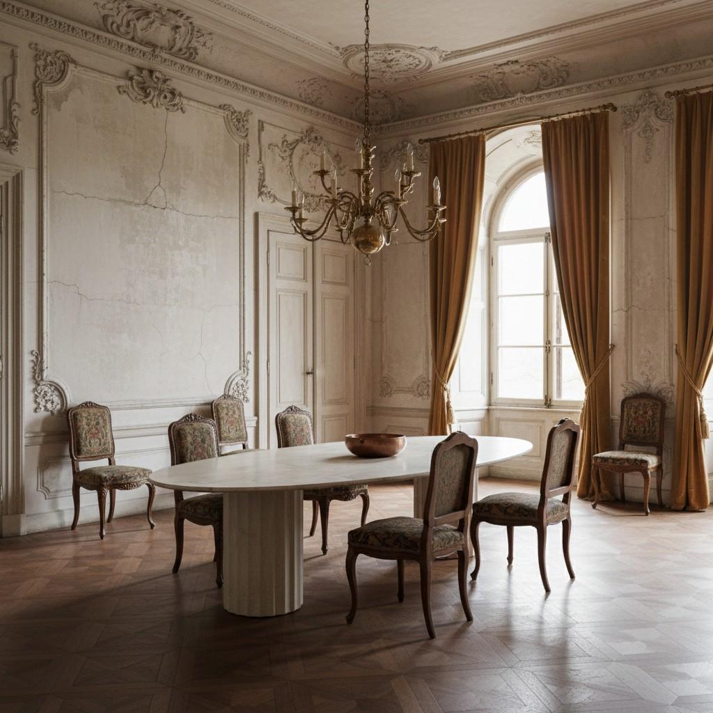 Portugais ROMA - Table de salle à manger elliptique d'intérieur/extérieur en finition plâtre vieilli en vente