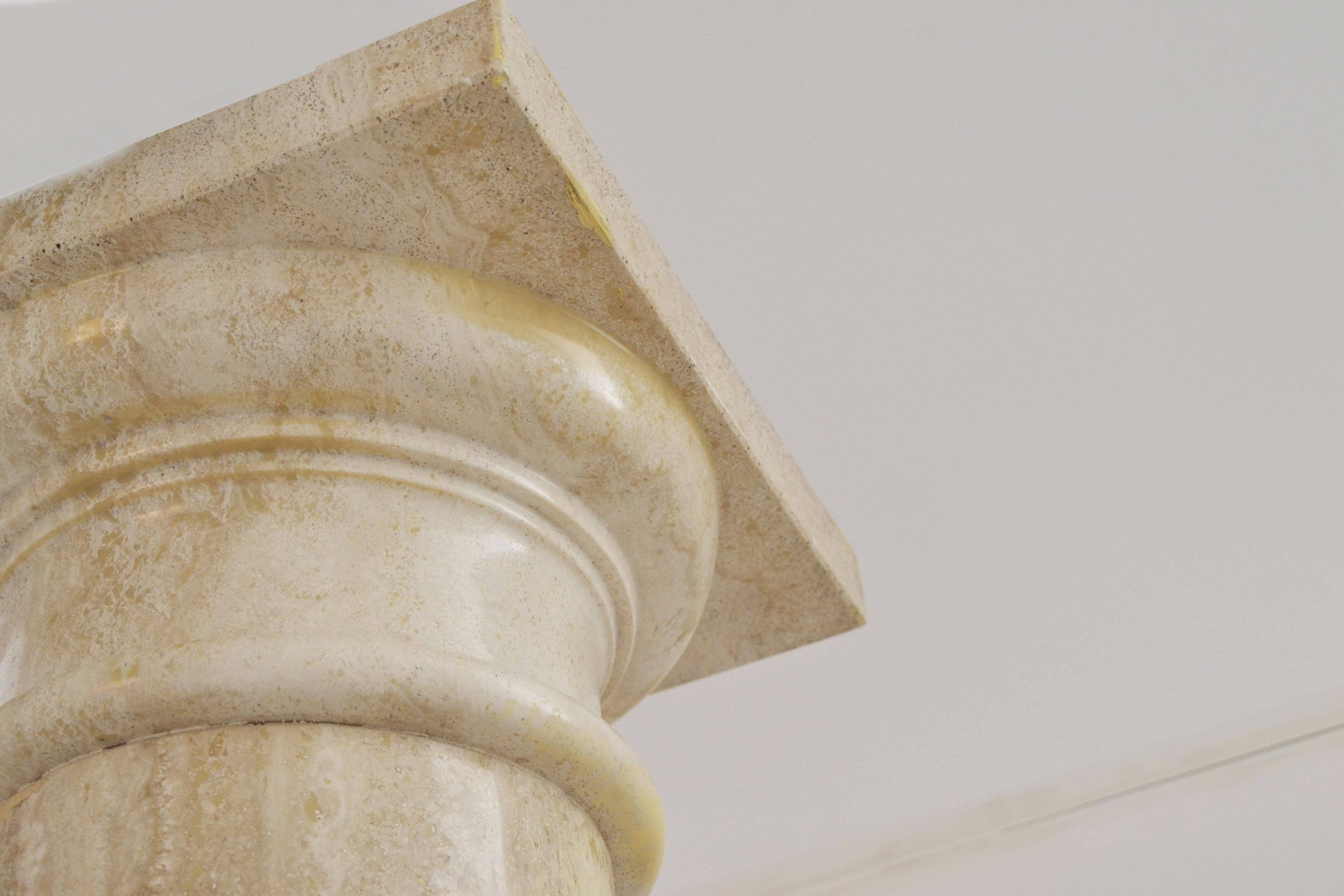 A gorgeous classical Roman style column or pillar in an incredible Italian travertine limestone sourced from Italy.

This is a grand piece which will come up to or above head height for most people.

It has a lovely natural color with which