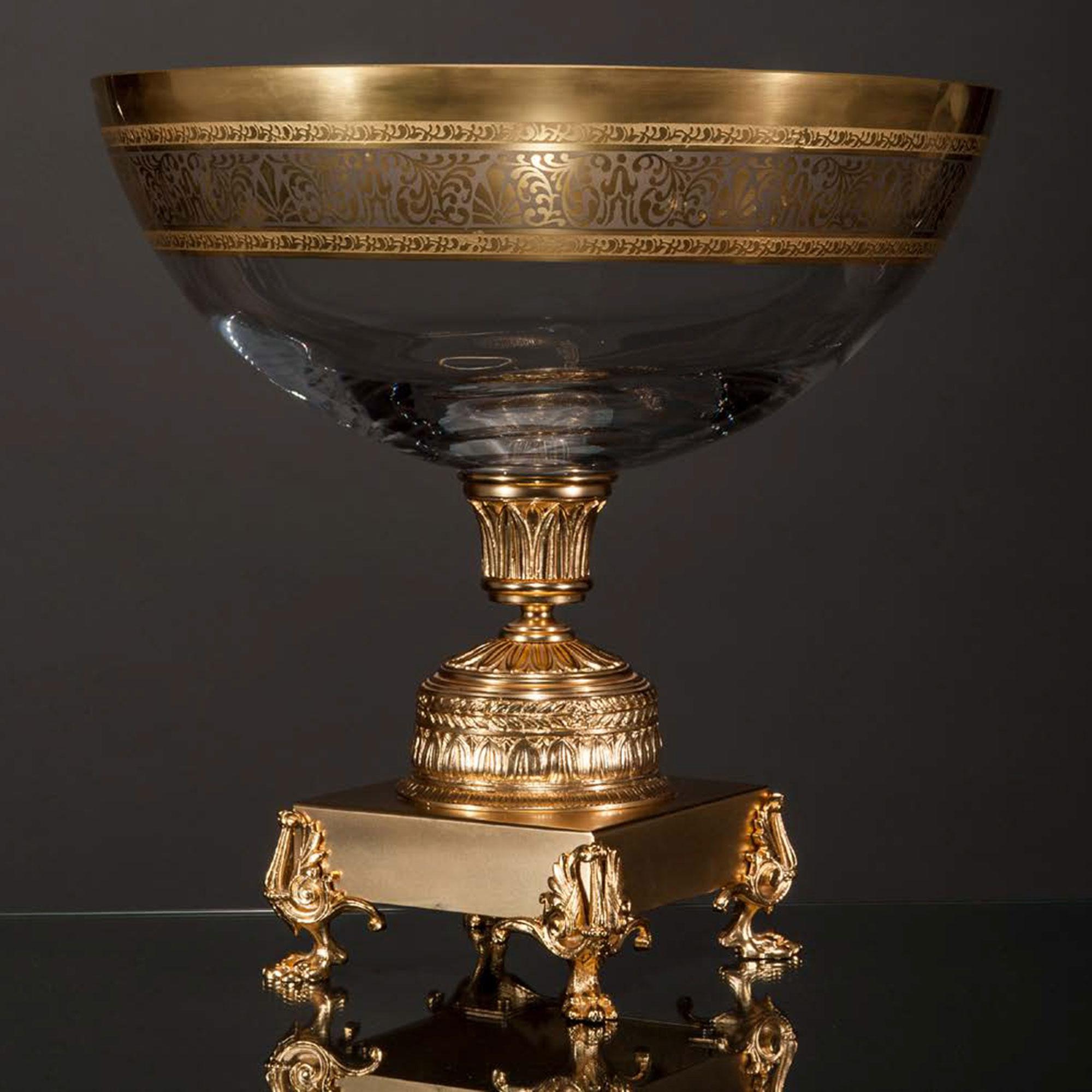 Modern Roma Large Glass Fruit Bowl on Bronze Stand by Vetrerie di Empoli For Sale