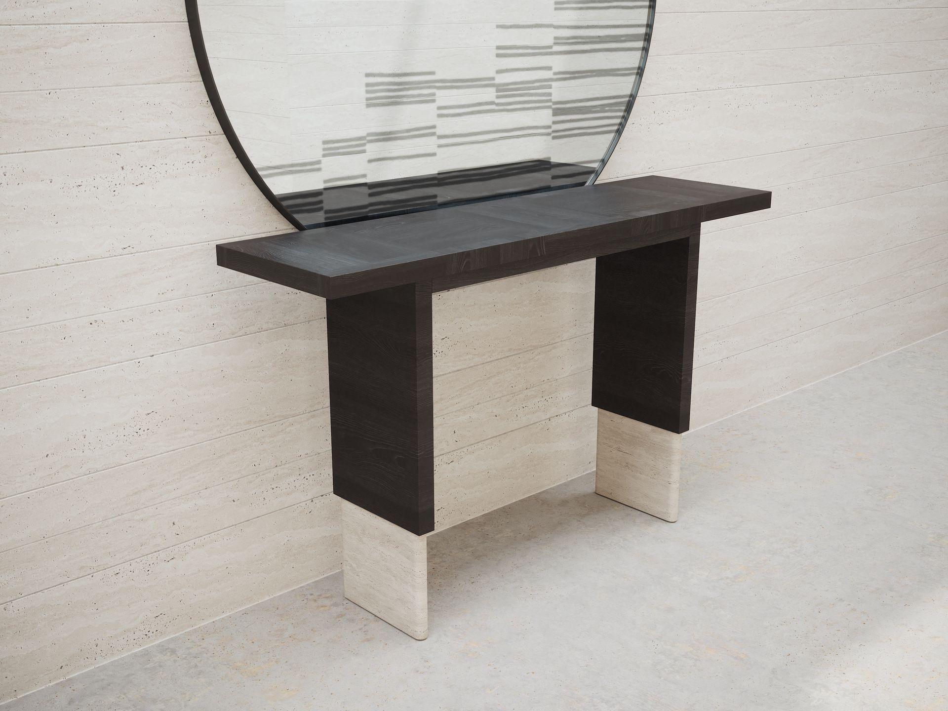 Roma Minimalistic Console in Black Oak and Light BeigeTravertine by Ultramobili For Sale 1