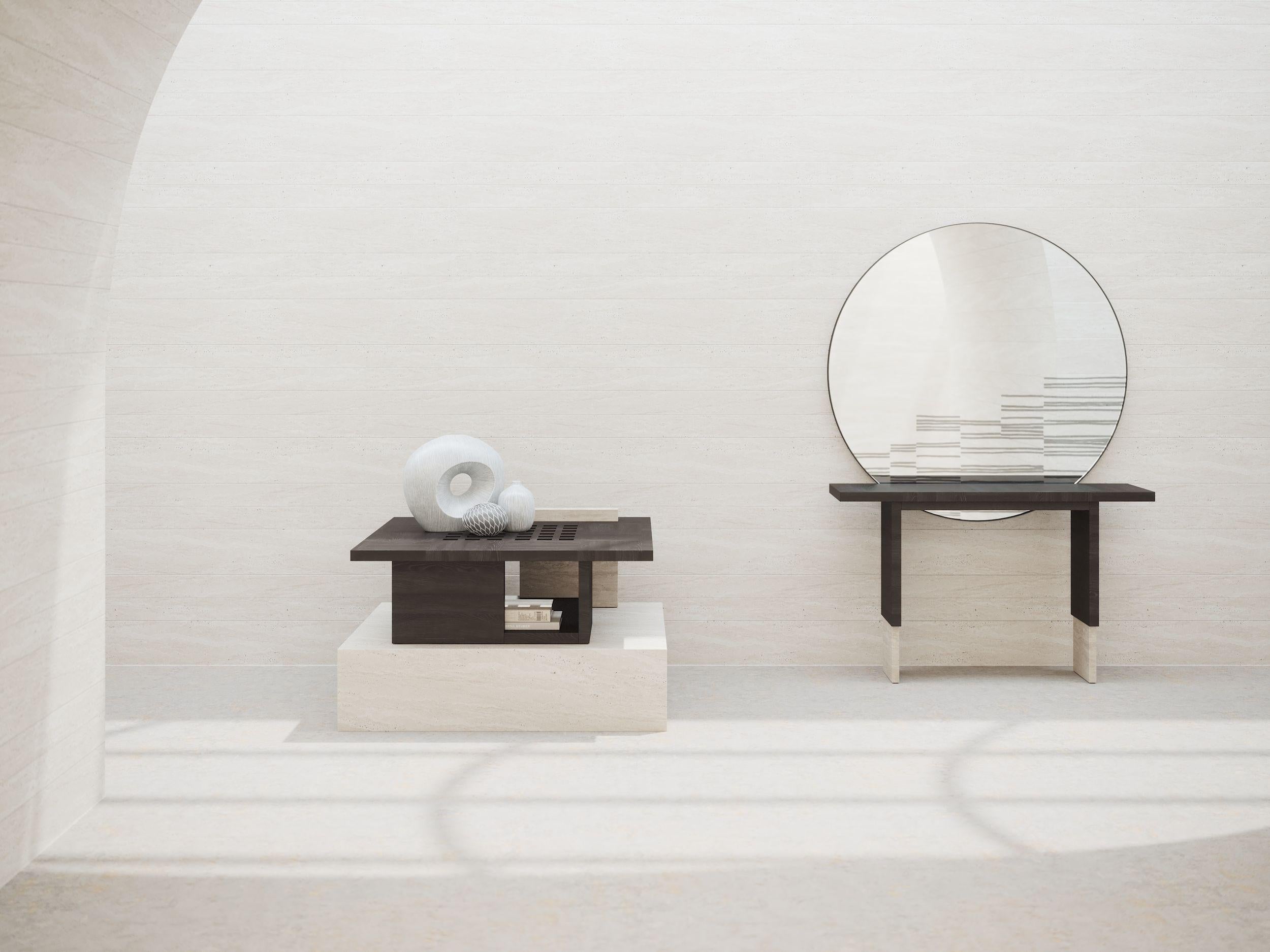 Roma Minimalistic Console in Black Oak and Light BeigeTravertine by Ultramobili For Sale 2