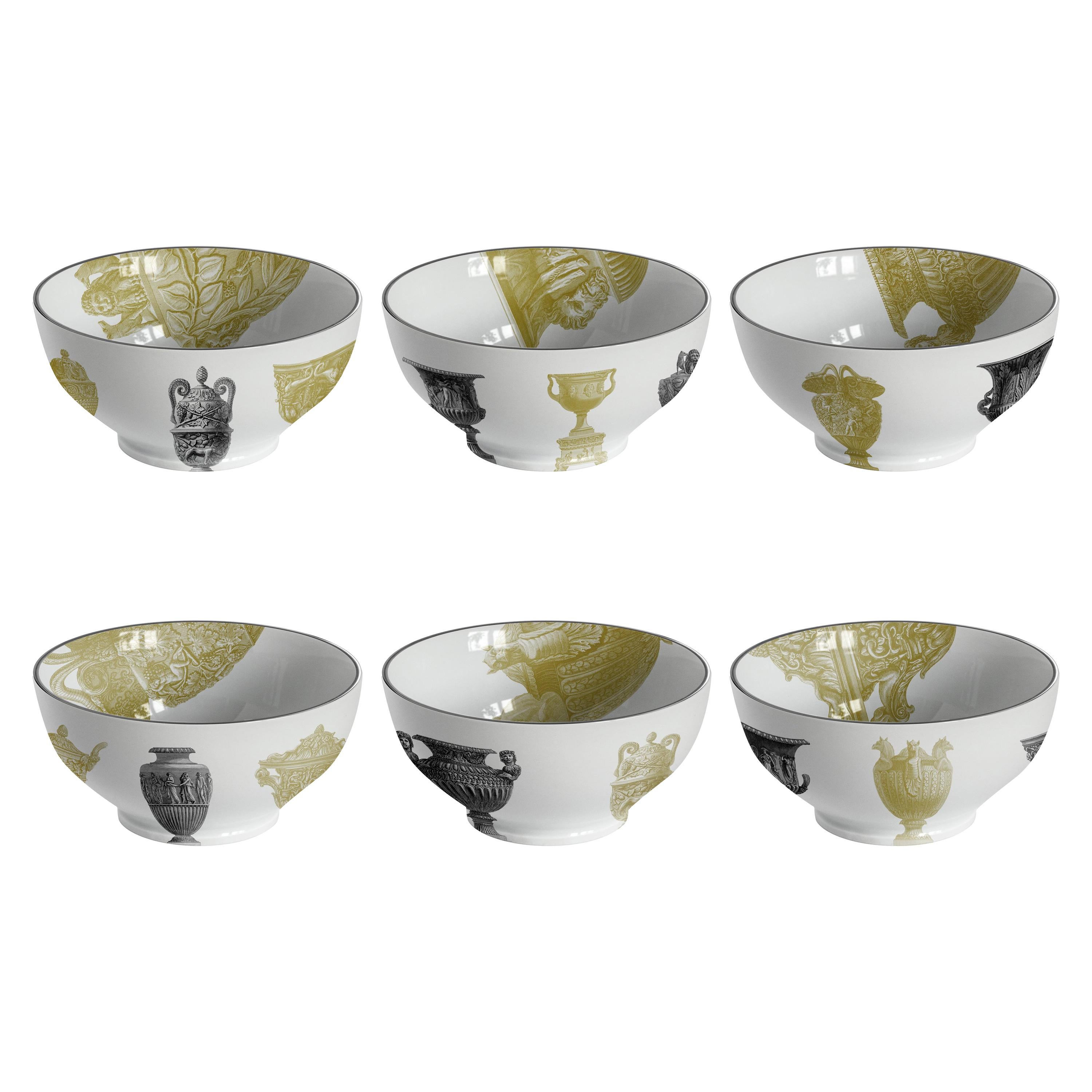 Roma, Six Contemporary Porcelain bowls with Decorative Design