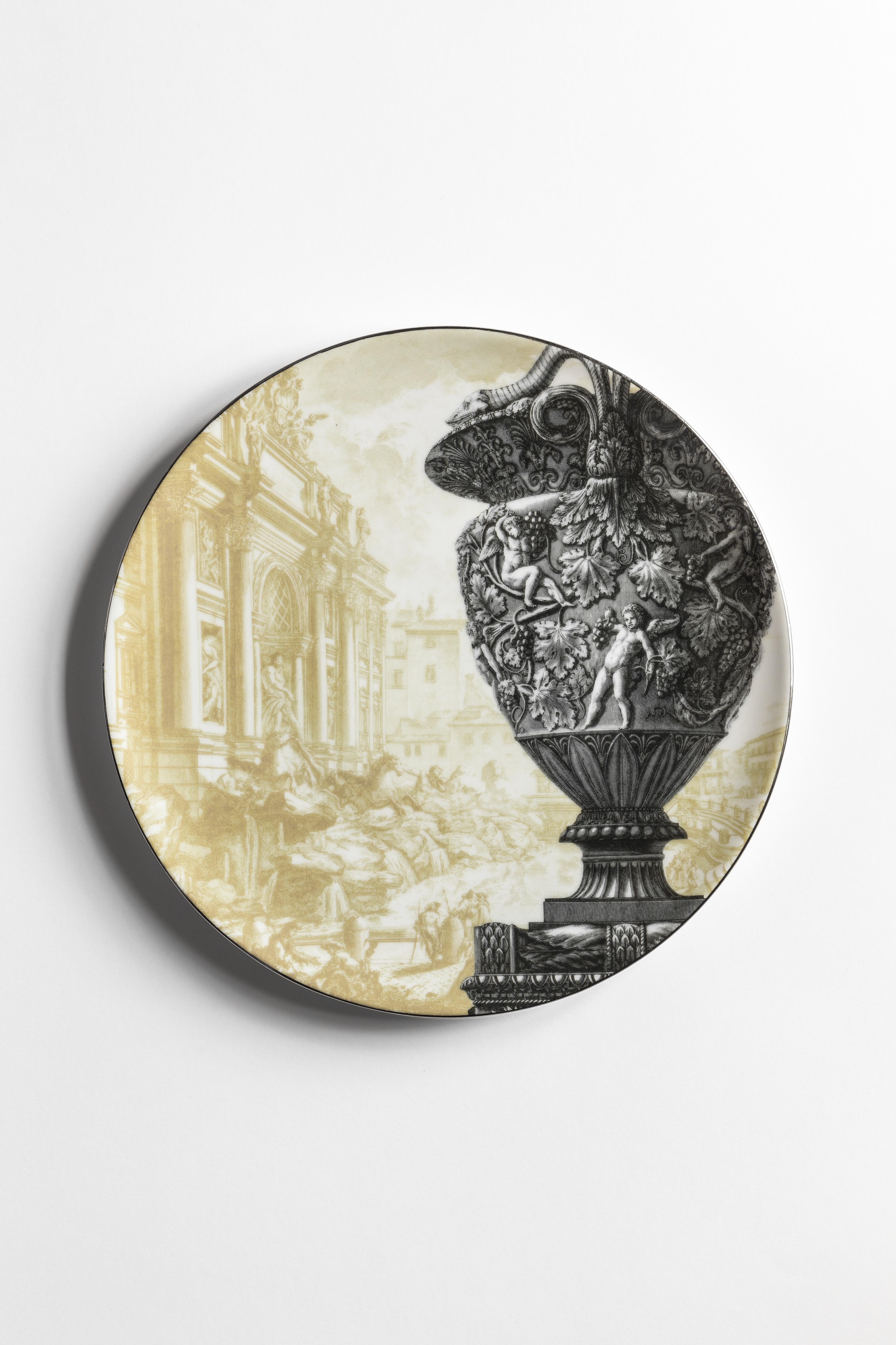 Roma, Sechs Contemporary Porzellan-Teller mit dekorativem Design (Italienisch) im Angebot