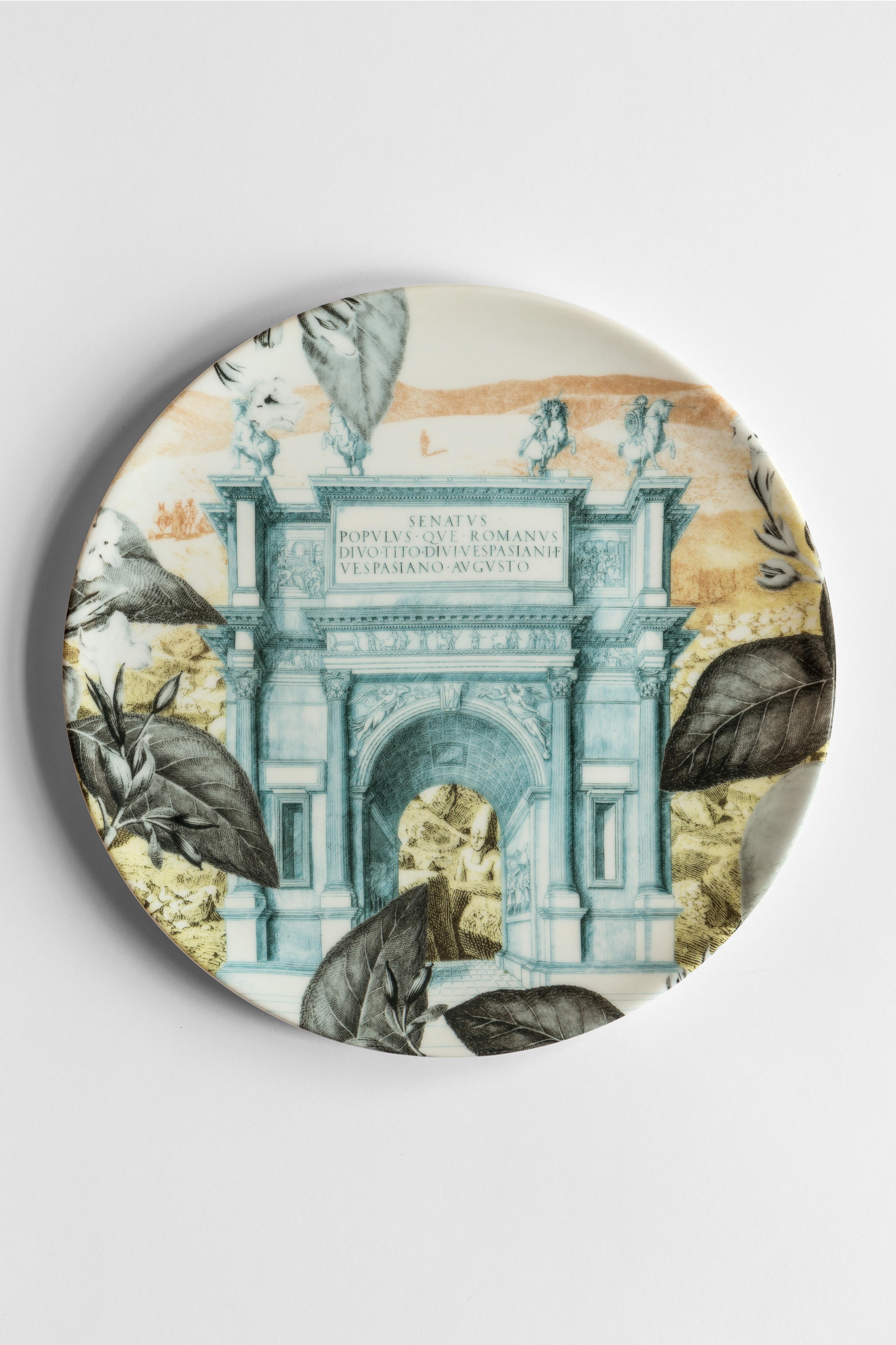 italien Mediterraneo:: six assiettes plates contemporaines en porcelaine avec motif décoratif en vente