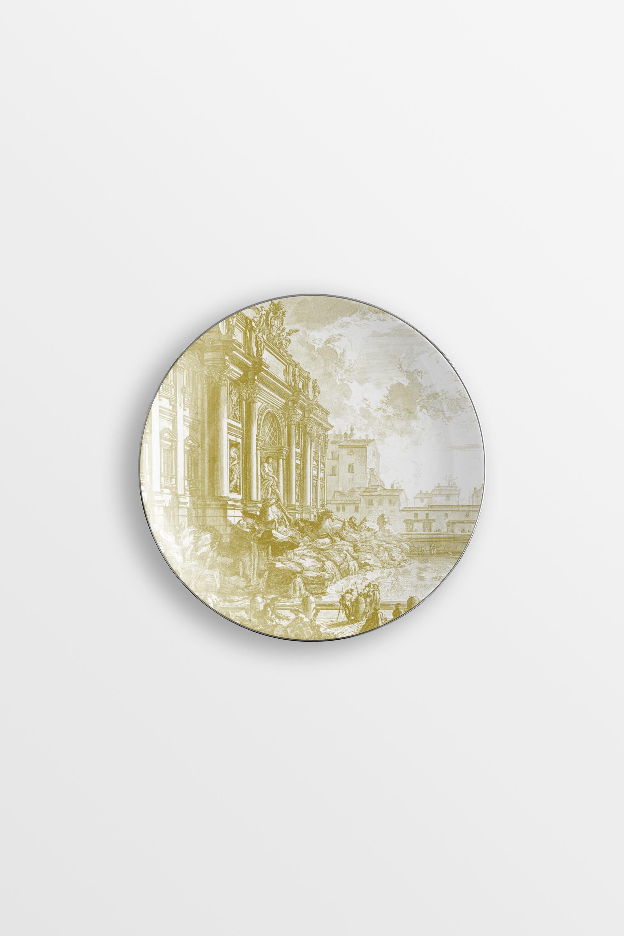 Italian Roma, Six Contemporary Porcelain Bread Plates with Decorative Design For Sale