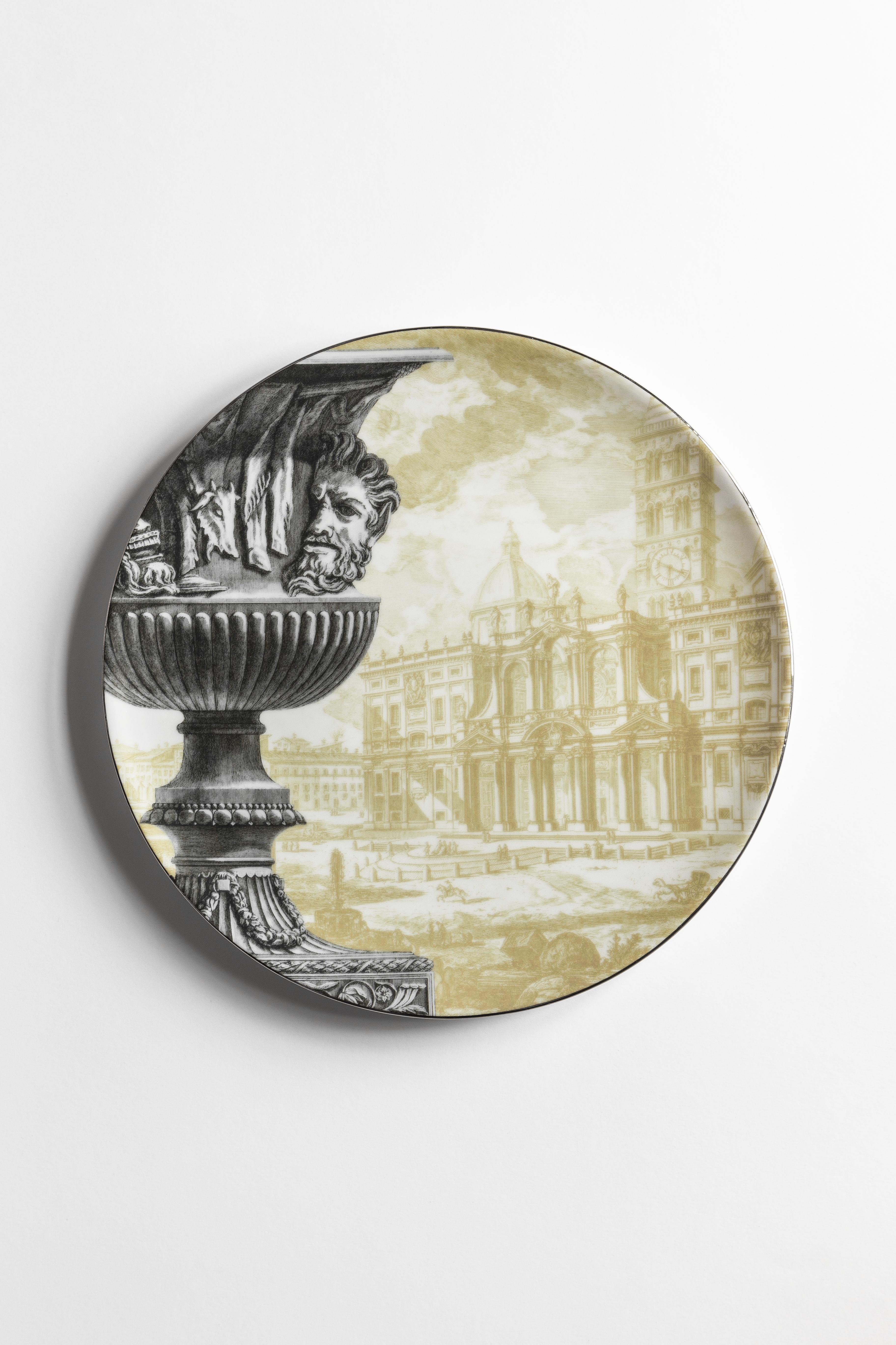 Roma, Six Contemporary Porcelain Dinner Plates with Decorative Design In New Condition For Sale In Milano, Lombardia