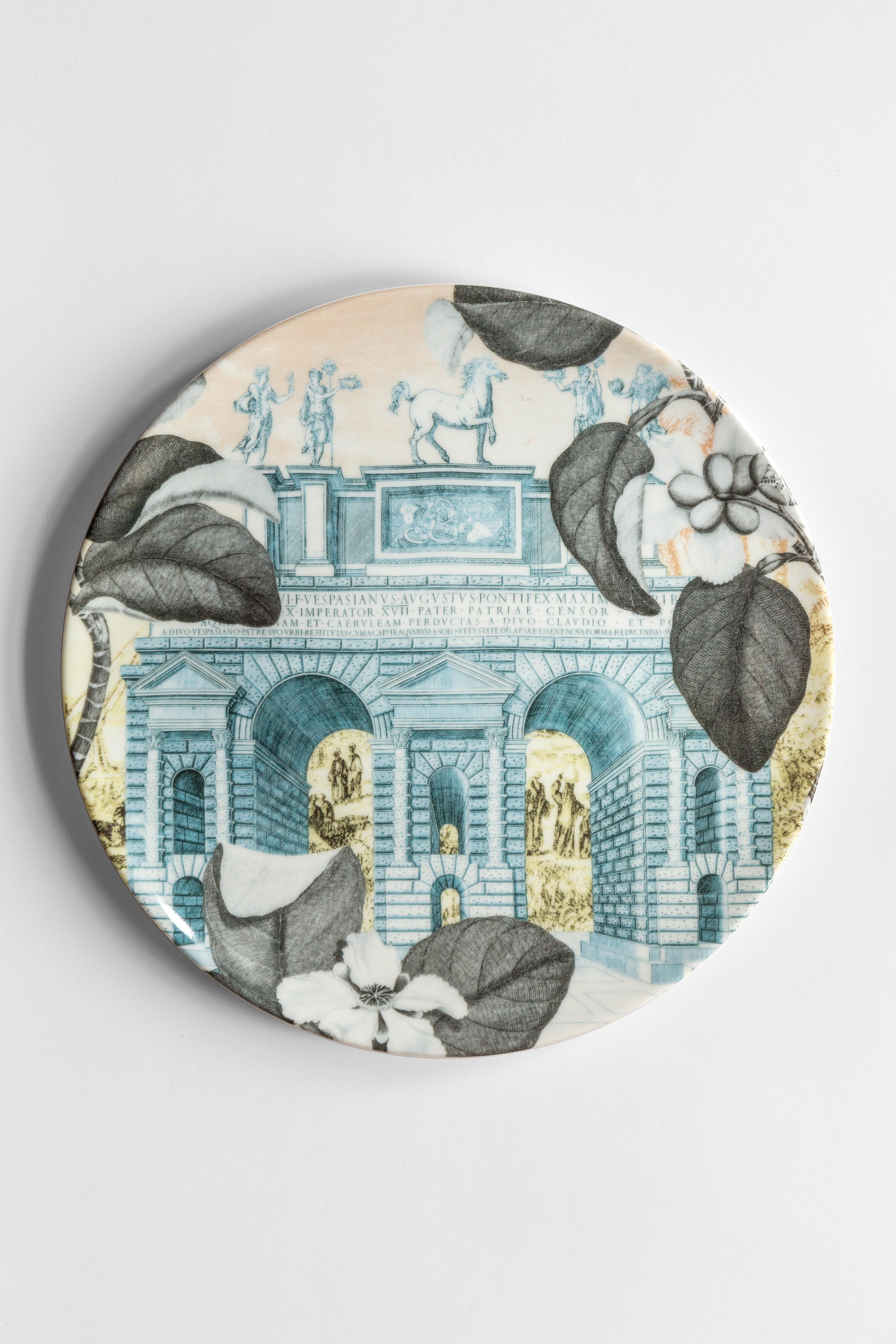 XXIe siècle et contemporain Mediterraneo:: six assiettes plates contemporaines en porcelaine avec motif décoratif en vente