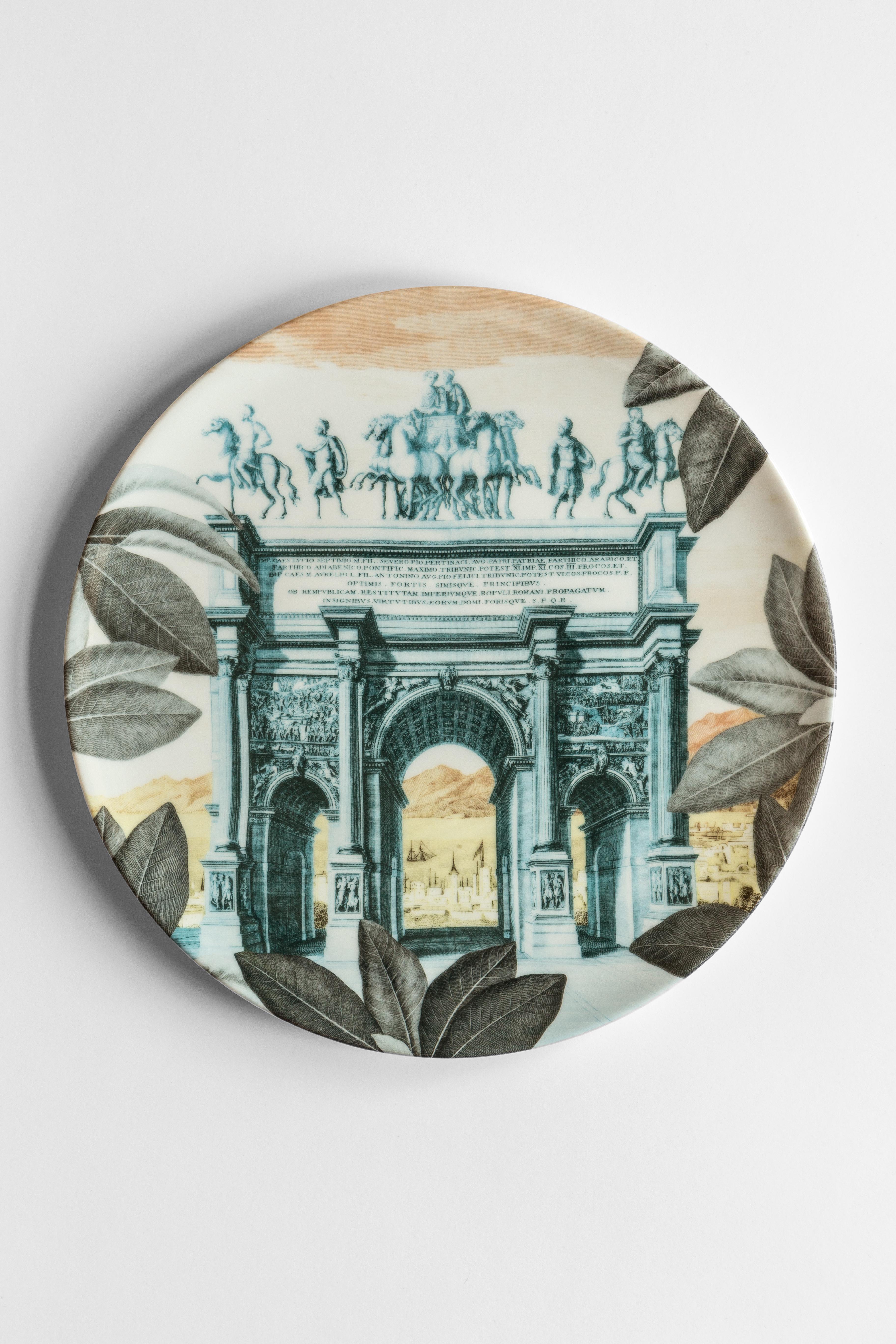Porcelaine Mediterraneo:: six assiettes plates contemporaines en porcelaine avec motif décoratif en vente