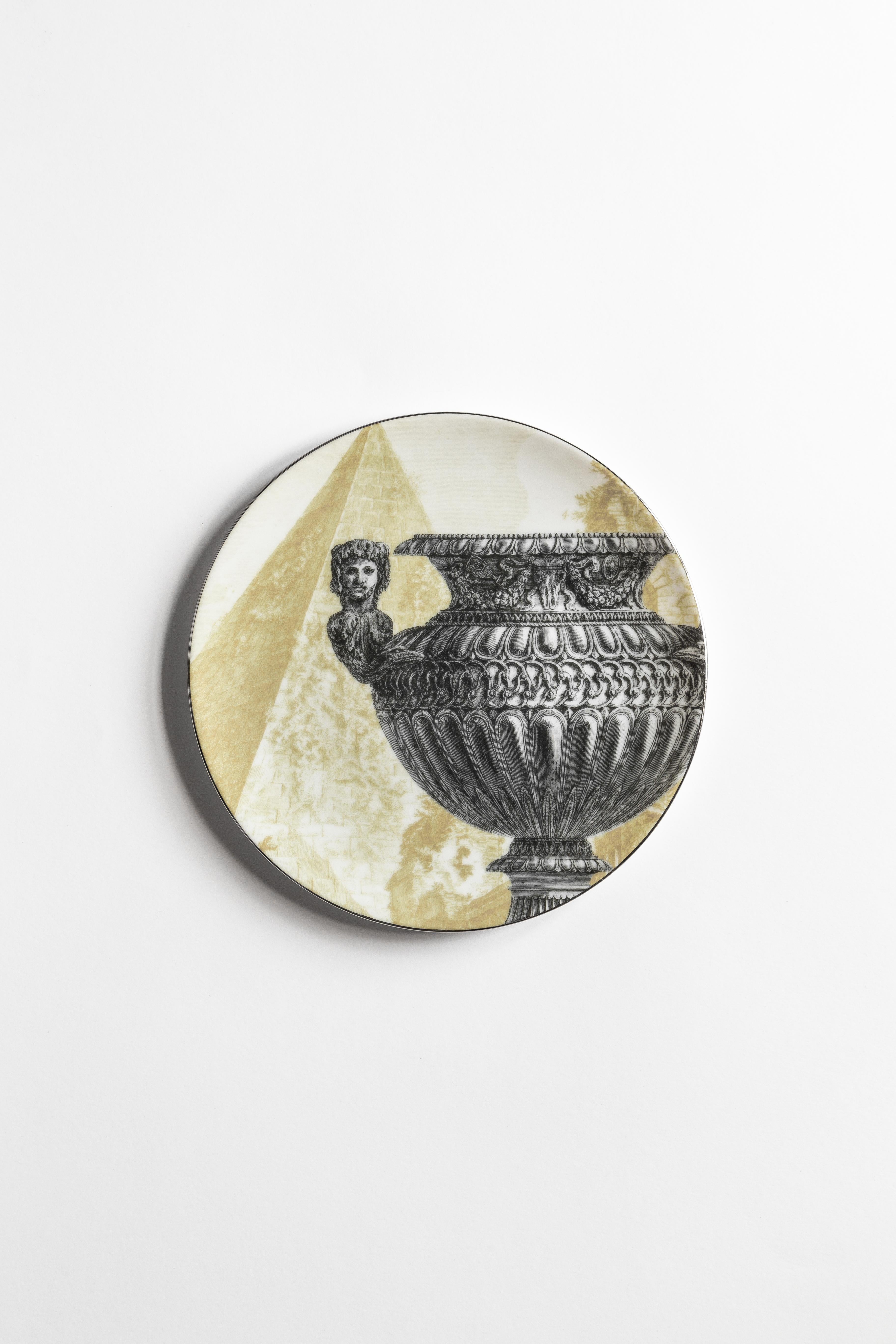 Roma, Six Contemporary Porcelain Dessert Plates with Decorative Design For Sale 2
