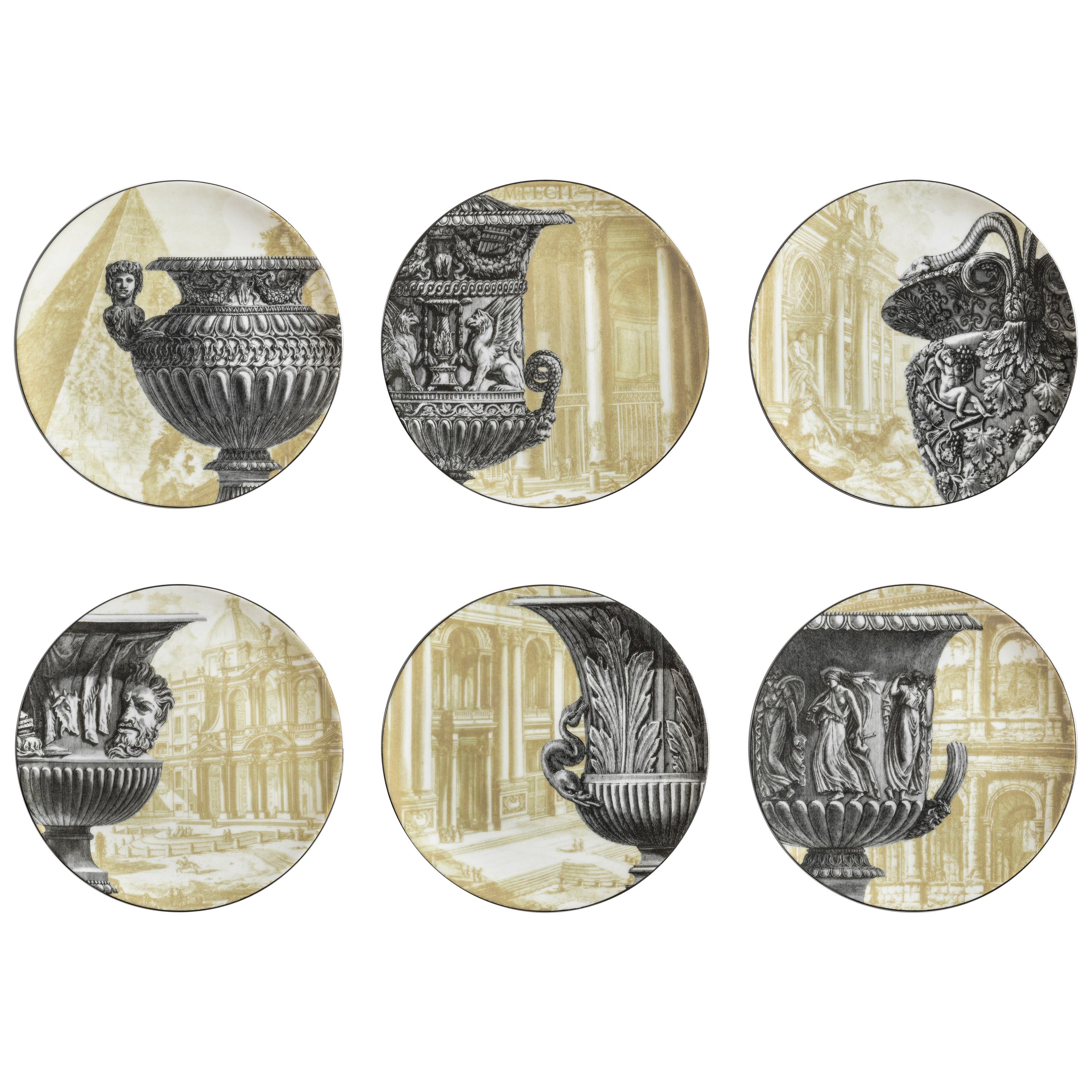 Roma, Six Contemporary Porcelain Dessert Plates with Decorative Design