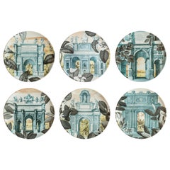 Mediterraneo, Six Contemporary Porcelain Dinner Plates with Decorative Design