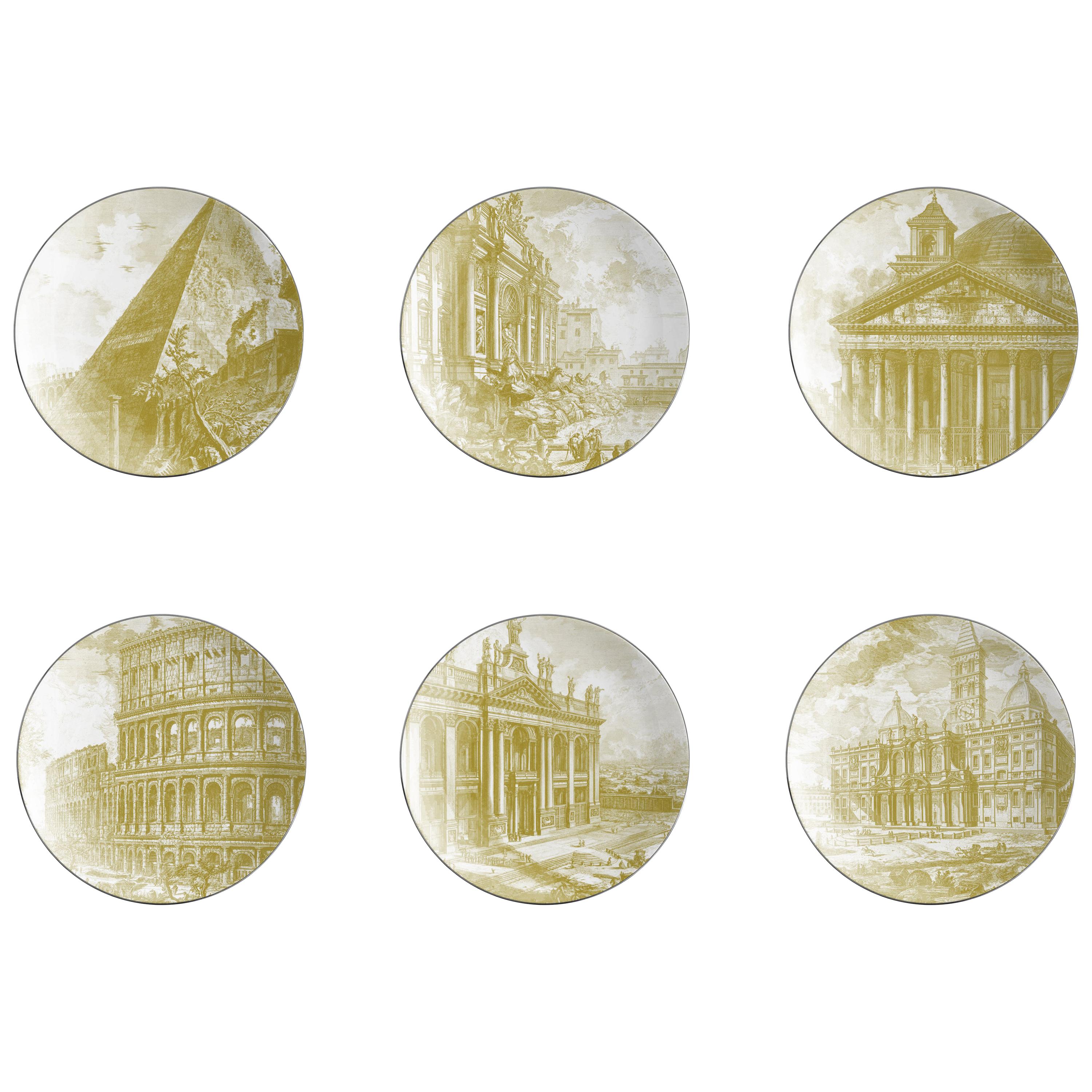 Roma, Six Contemporary Porcelain Bread Plates with Decorative Design For Sale