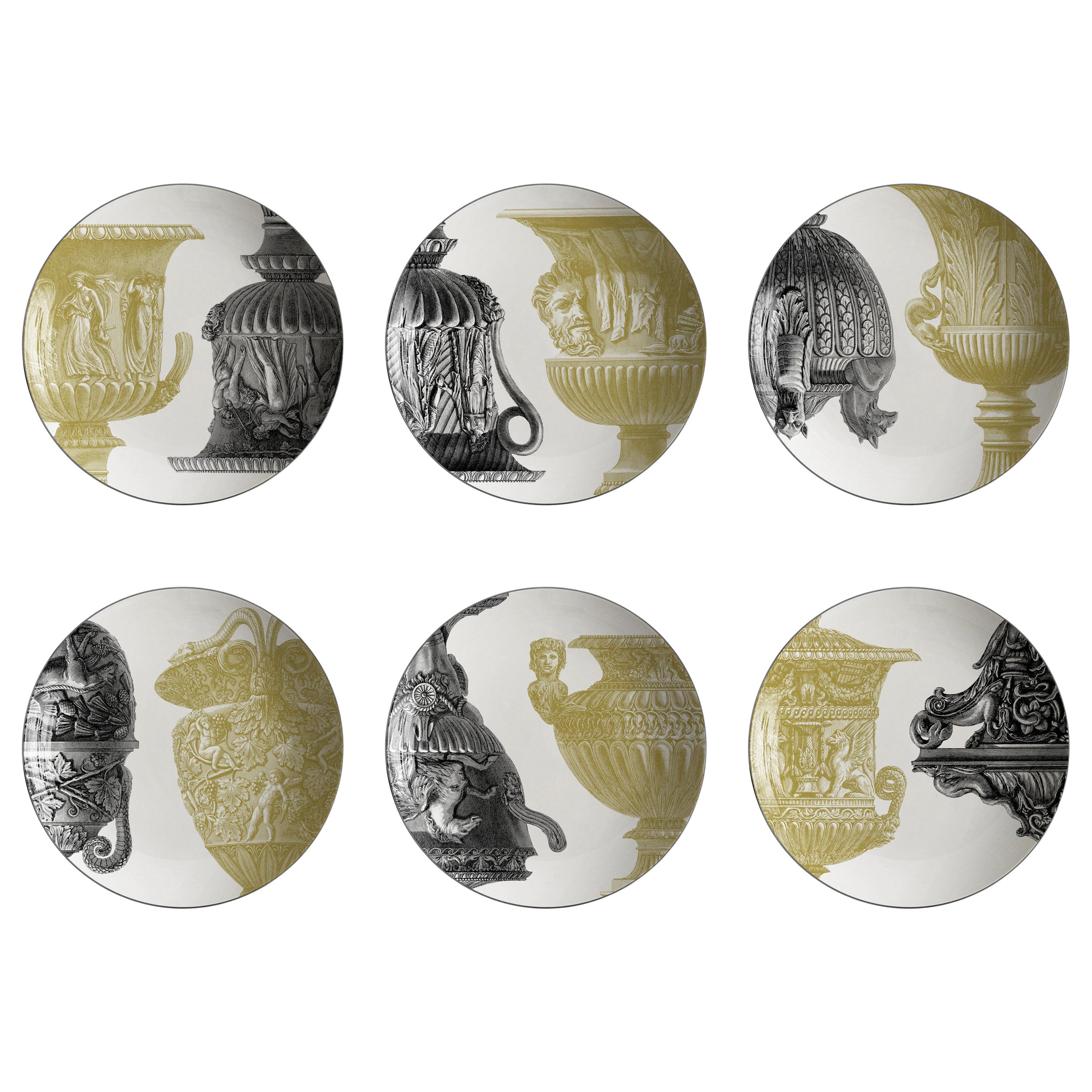 Roma, Six Contemporary Porcelain soup plates with Decorative Design For Sale