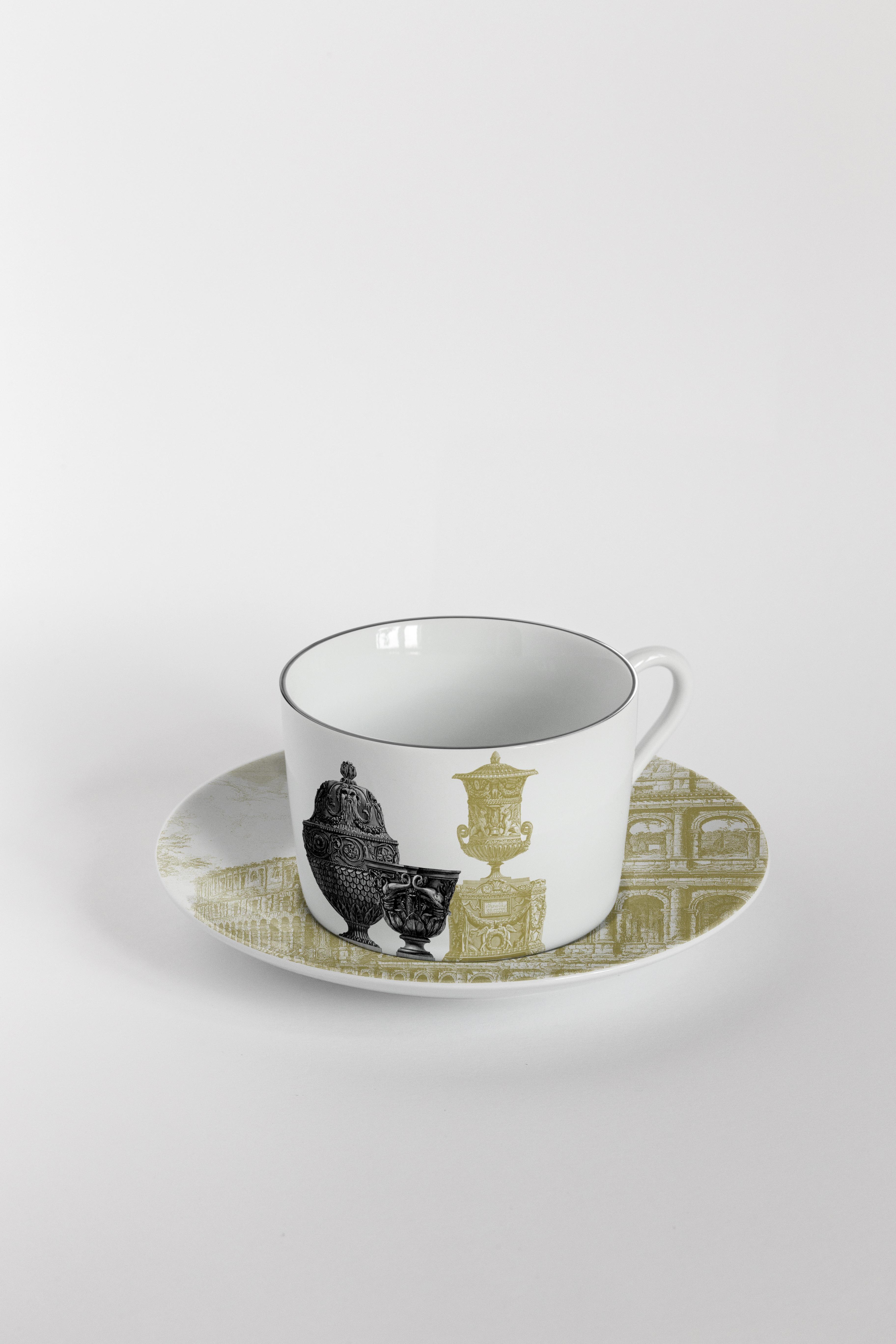 italien Roma, service à thé avec six porcelaines contemporaines au design décoratif en vente