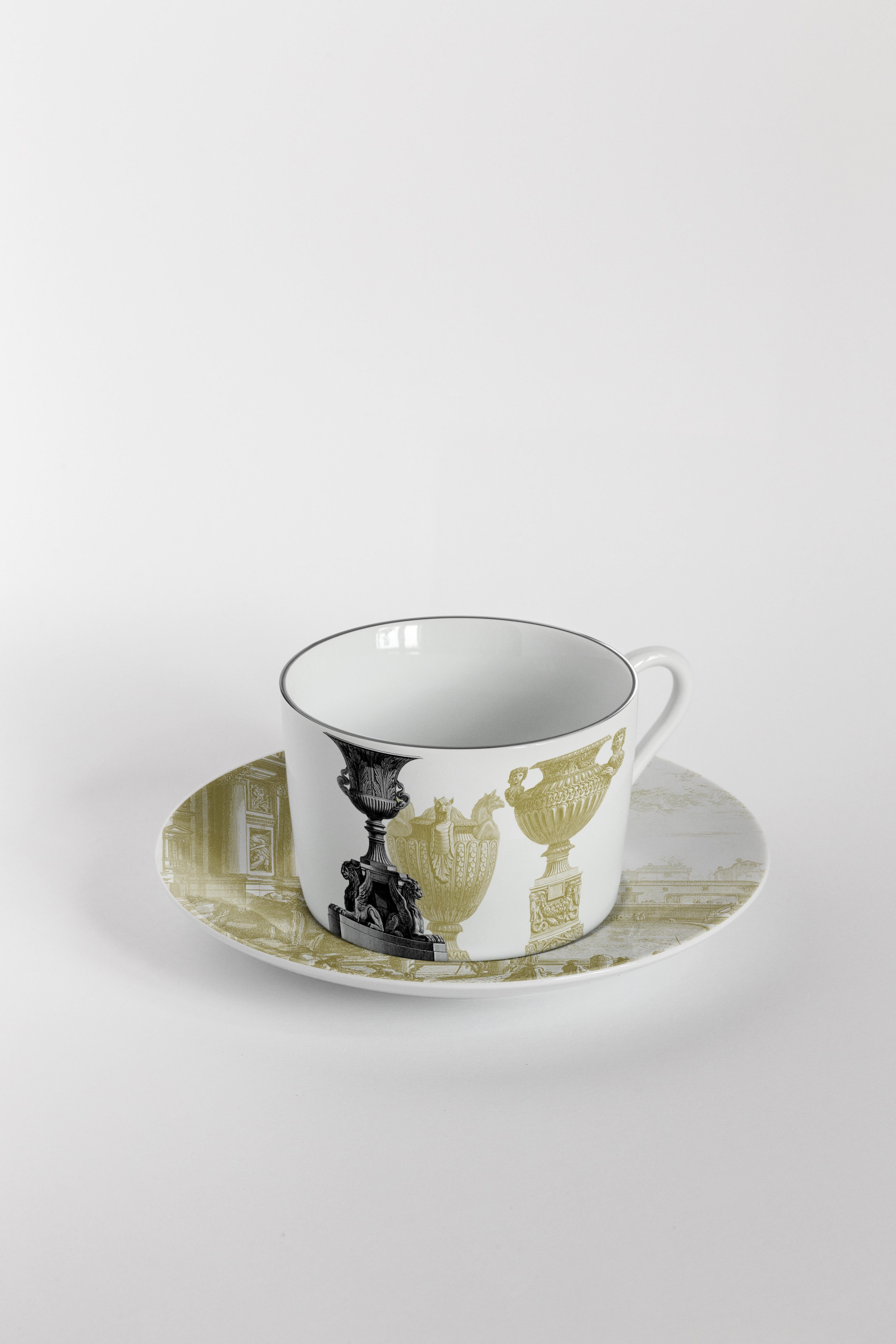Porcelaine Roma, service à thé avec six porcelaines contemporaines au design décoratif en vente