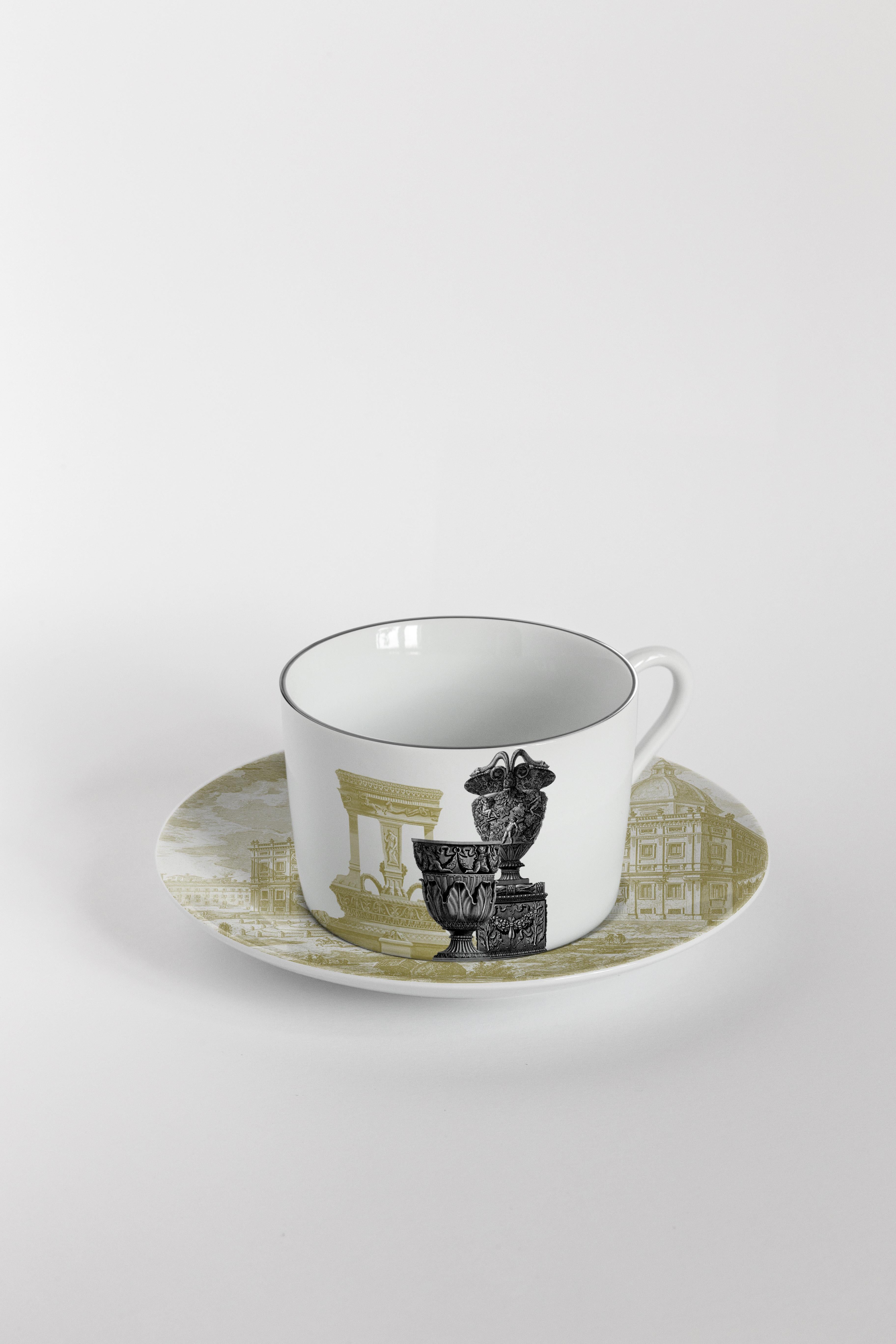 Roma, Tea Set with Six Contemporary Porcelains with Decorative Design For Sale 3