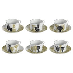 Vintage Roma, Tea Set with Six Contemporary Porcelains with Decorative Design