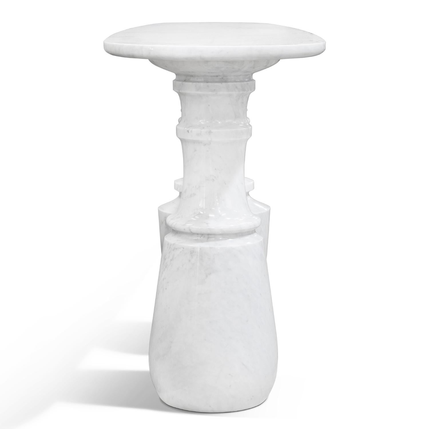 Carved Roma White Marble Console Table For Sale