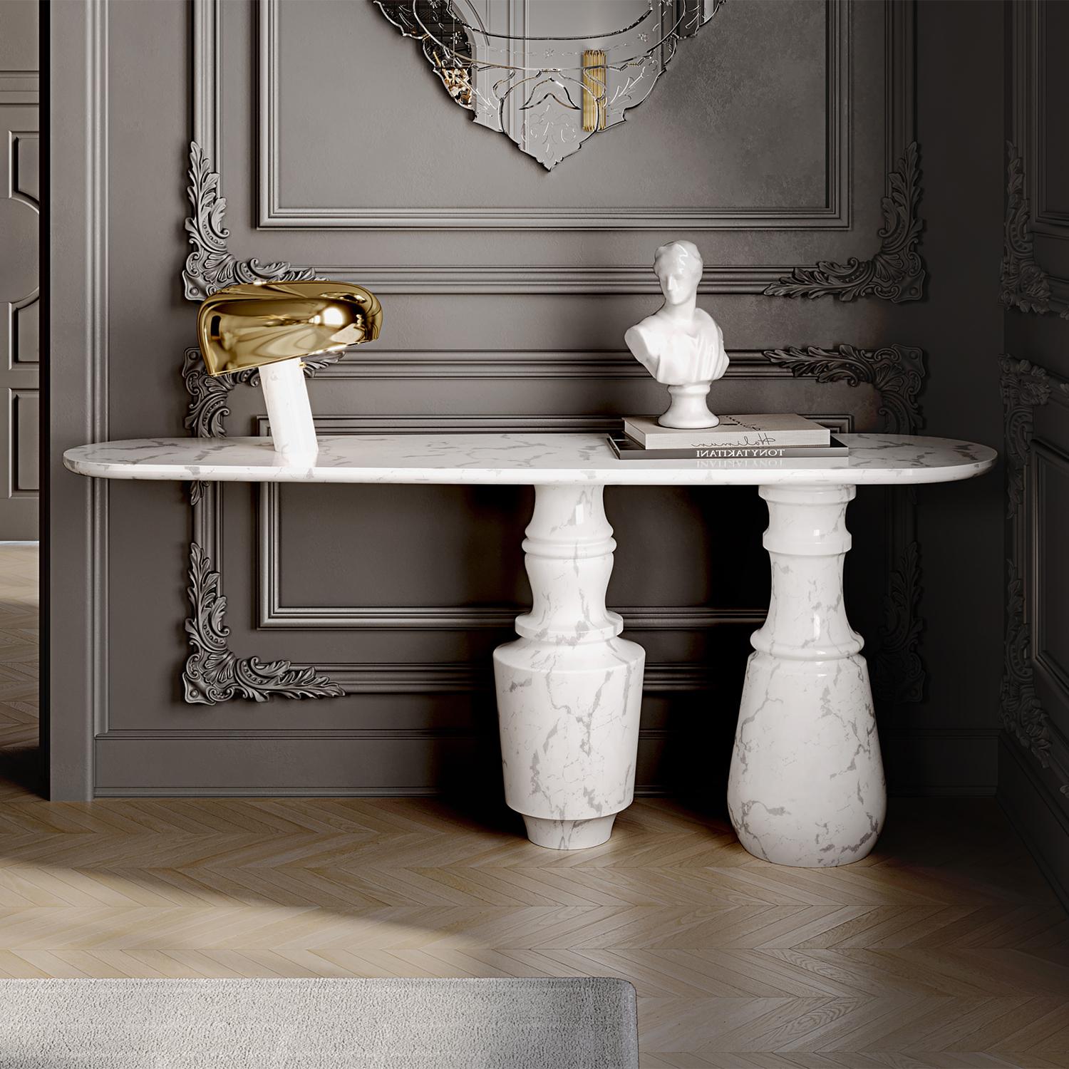 Roma White Marble Console Table For Sale 2