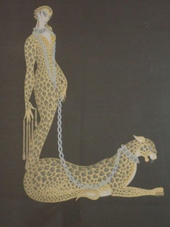 Romain De Tirtoff Signed Erte "Letter L"  Framed Scarf