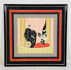 Romain de Tirtoff Erté 1987 Loge De Theatre, Framed Silk Scarf Wall Art, Signed
