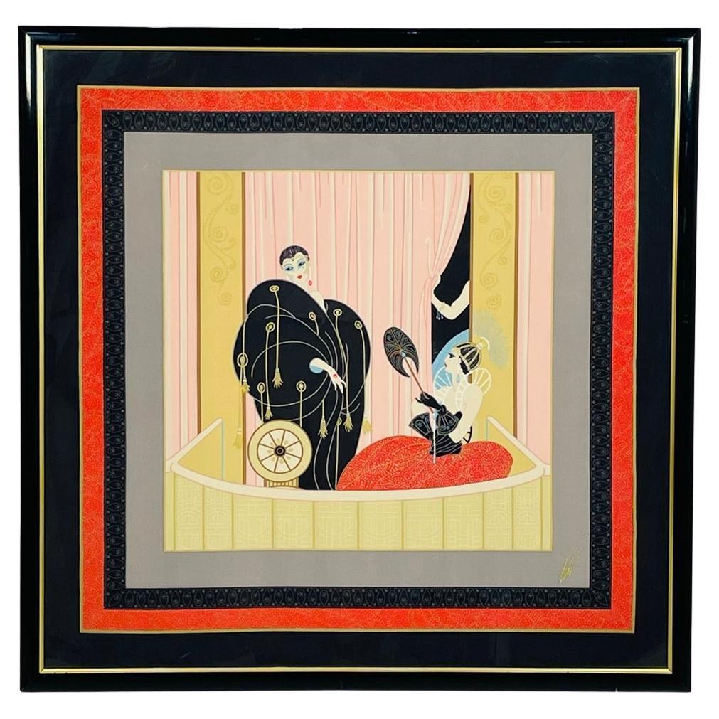 Romain de Tirtoff Erté 1987 Loge De Theatre, Framed Silk Scarf Wall Art, Signed