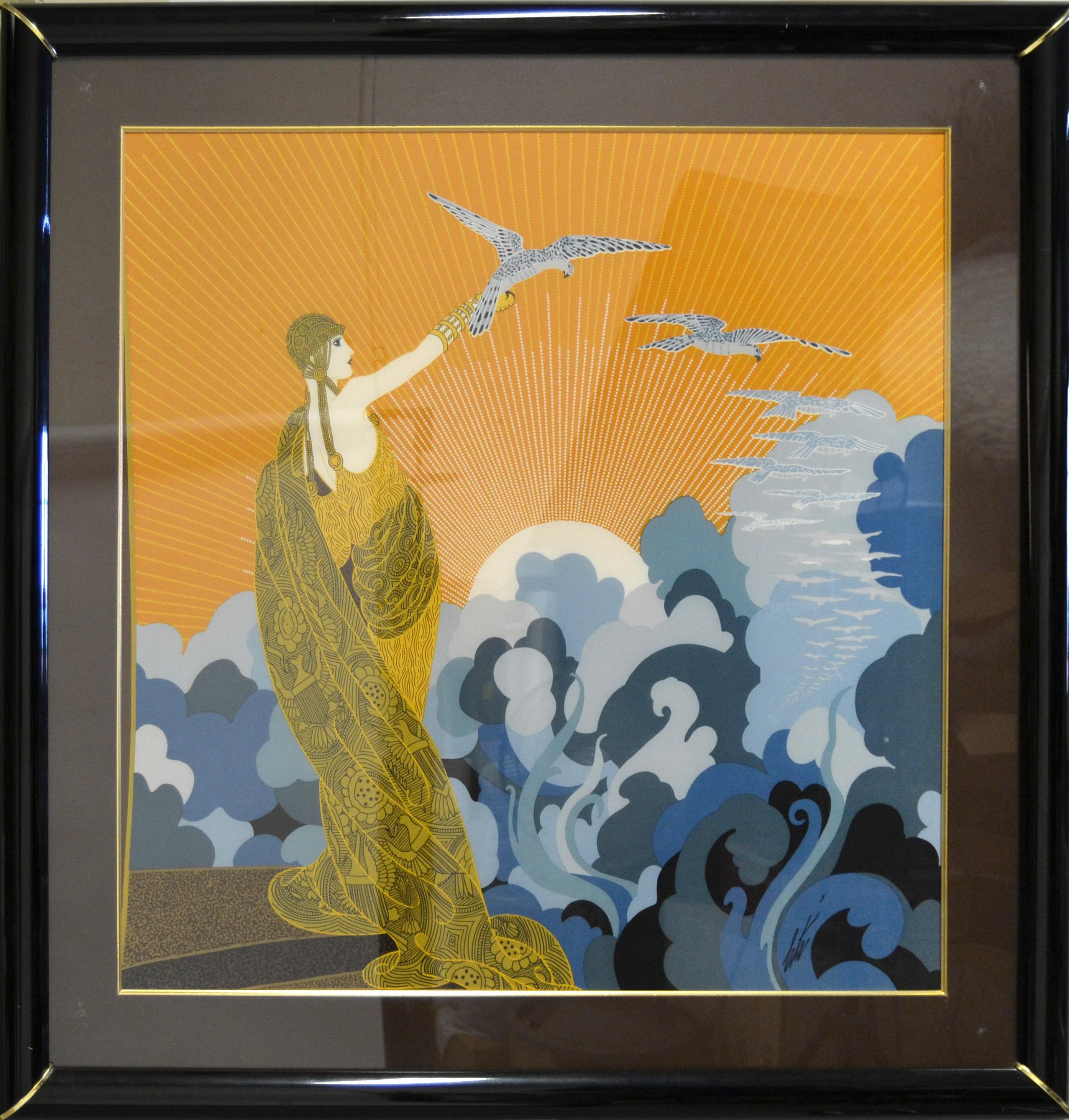 Romain de Tirtoff 'Erté' Wings of Victory Art Deco Framed Silk Scarf Wall Art For Sale 6