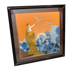 Romain de Tirtoff 'Erté' Wings of Victory Art Deco Framed Silk Scarf Wall Art