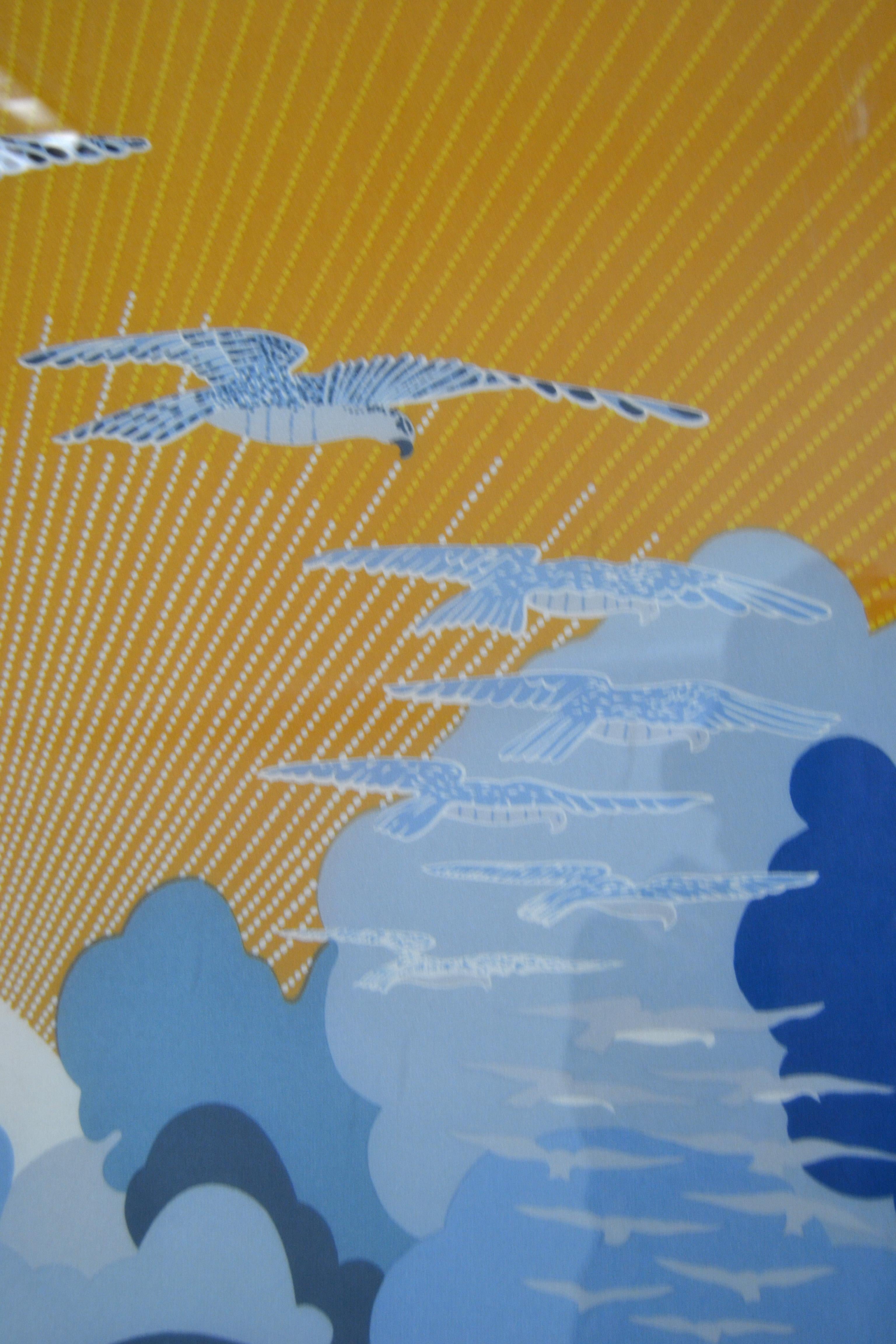 Brass Romain de Tirtoff 'Erté' Wings of Victory Art Deco Framed Silk Scarf Wall Art For Sale