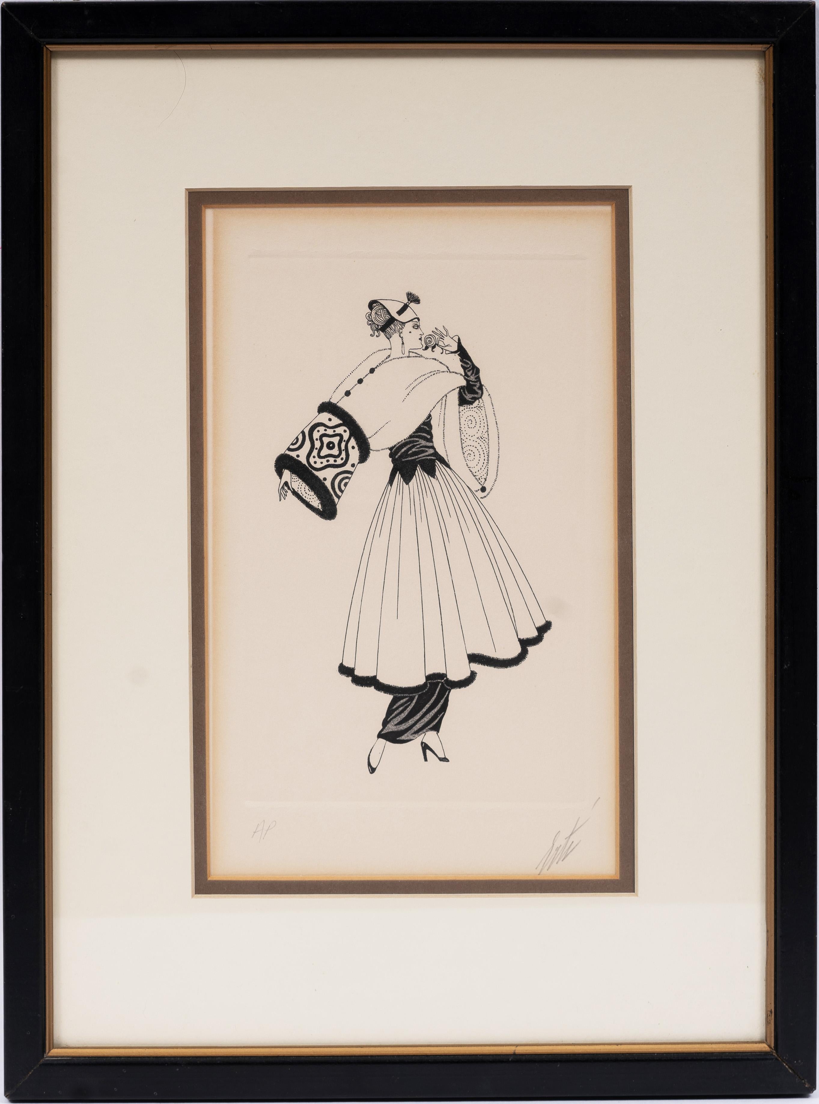 Vintage Art Deco Signierter Schwarz-Weiß-Abendkreationen in limitierter Auflage, Vintage – Print von Romain (Erte) De Tirtoff (1892 - 1990) 