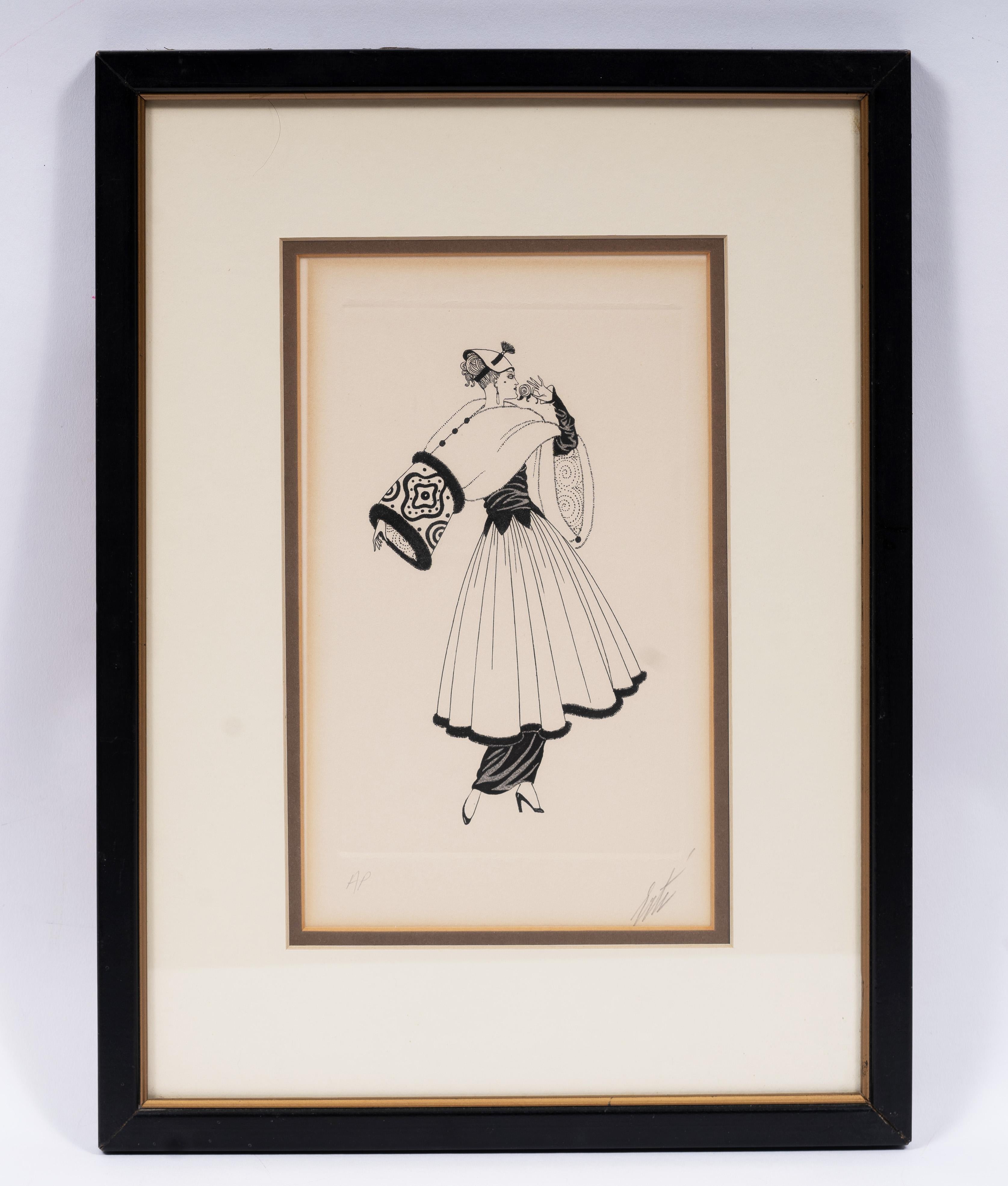 Vintage Art Deco Signierter Schwarz-Weiß-Abendkreationen in limitierter Auflage, Vintage (Art déco), Print, von Romain (Erte) De Tirtoff (1892 - 1990) 