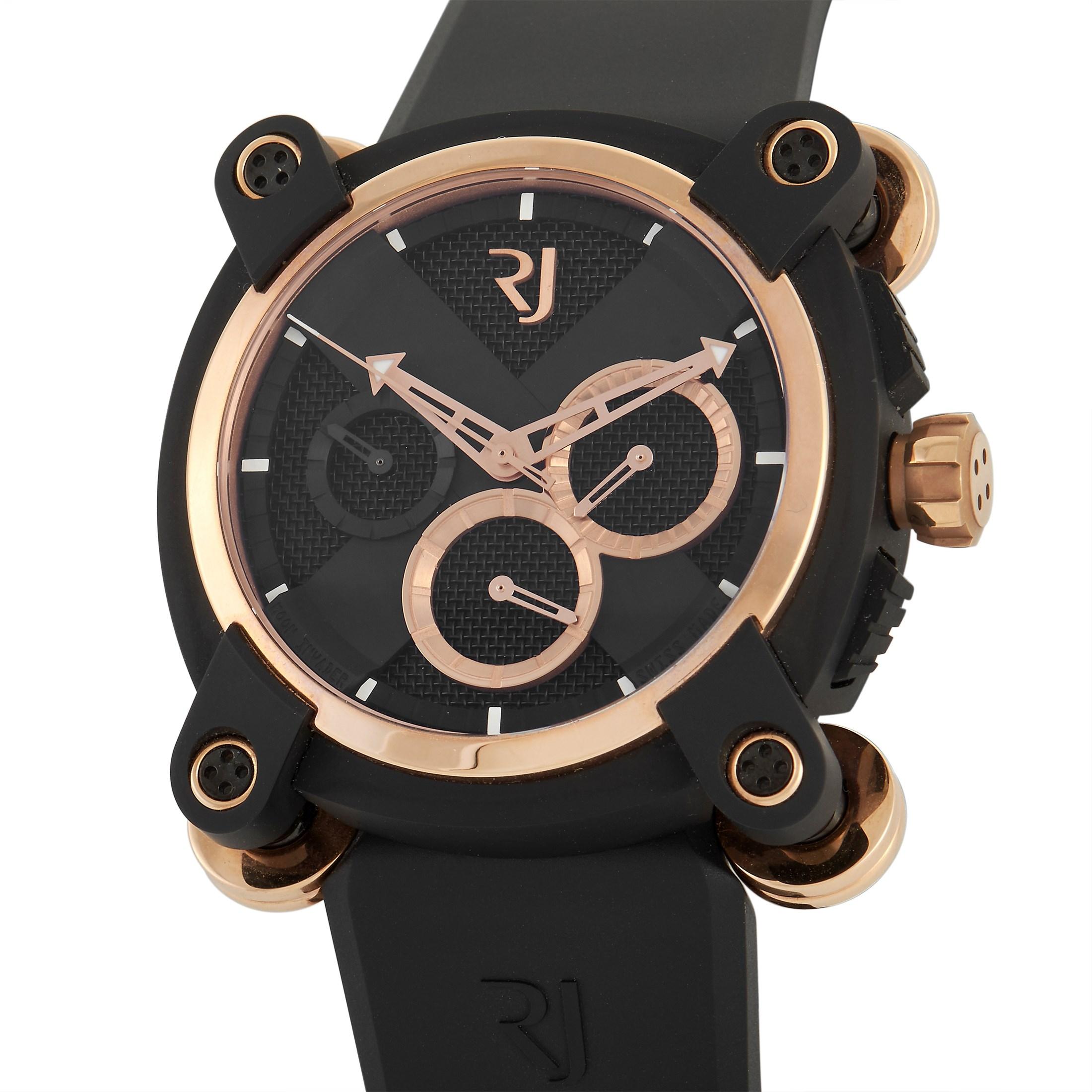 The Romain Jerome Watch, reference number RJ.M.CH.IN.004.02, is unlike anything you have ever experienced. 

Impeccable 18K rose gold accents set this watch apart in the best way possible. This watch’s 46mm case is crafted from a combination of 18K