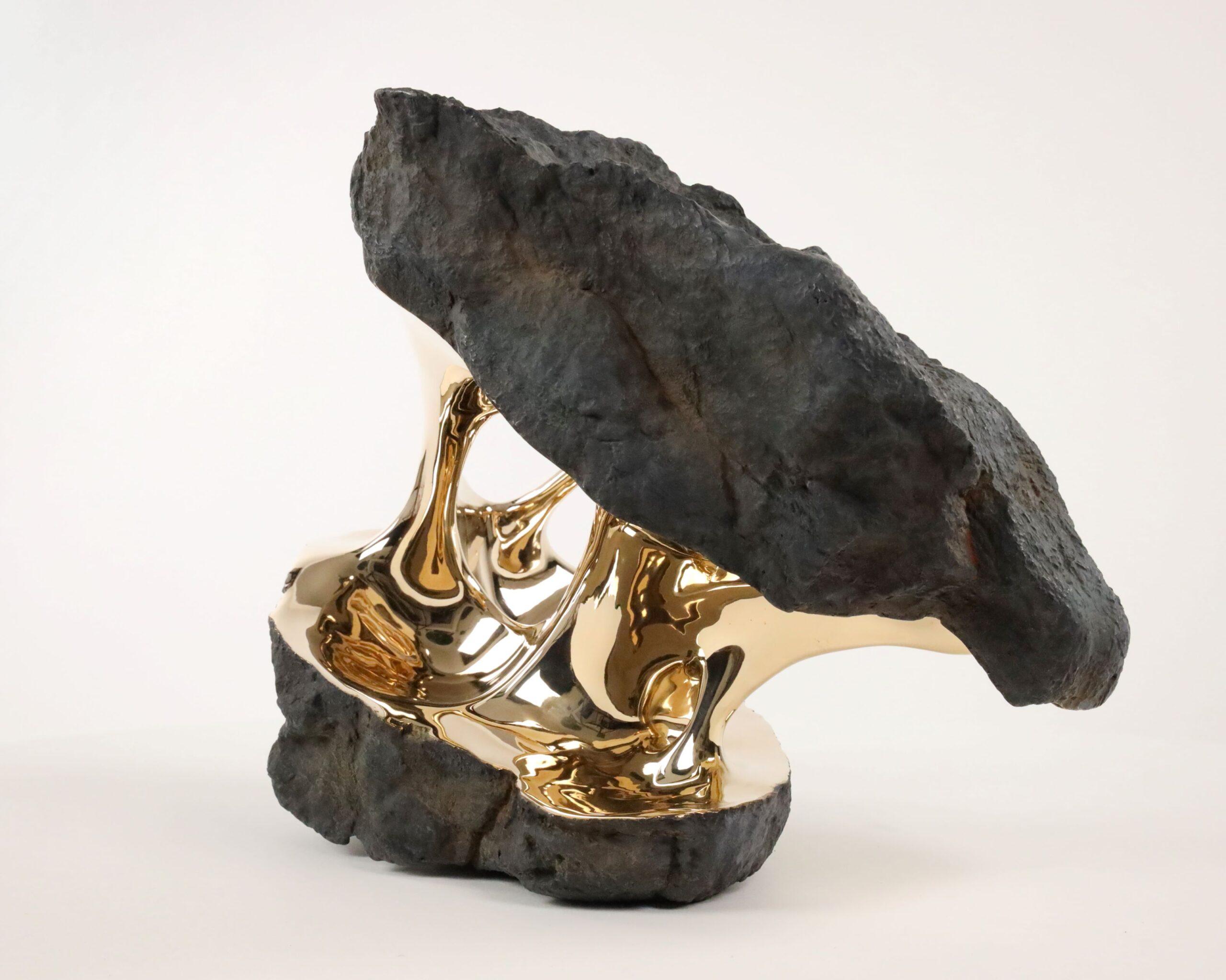 Alchemy by Romain Langlois - Rock-like bronze sculpture, golden, abstract For Sale 9