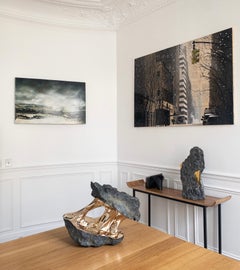 Alchemy di Romain Langlois - Scultura in bronzo simile a una roccia, dorata, astratta