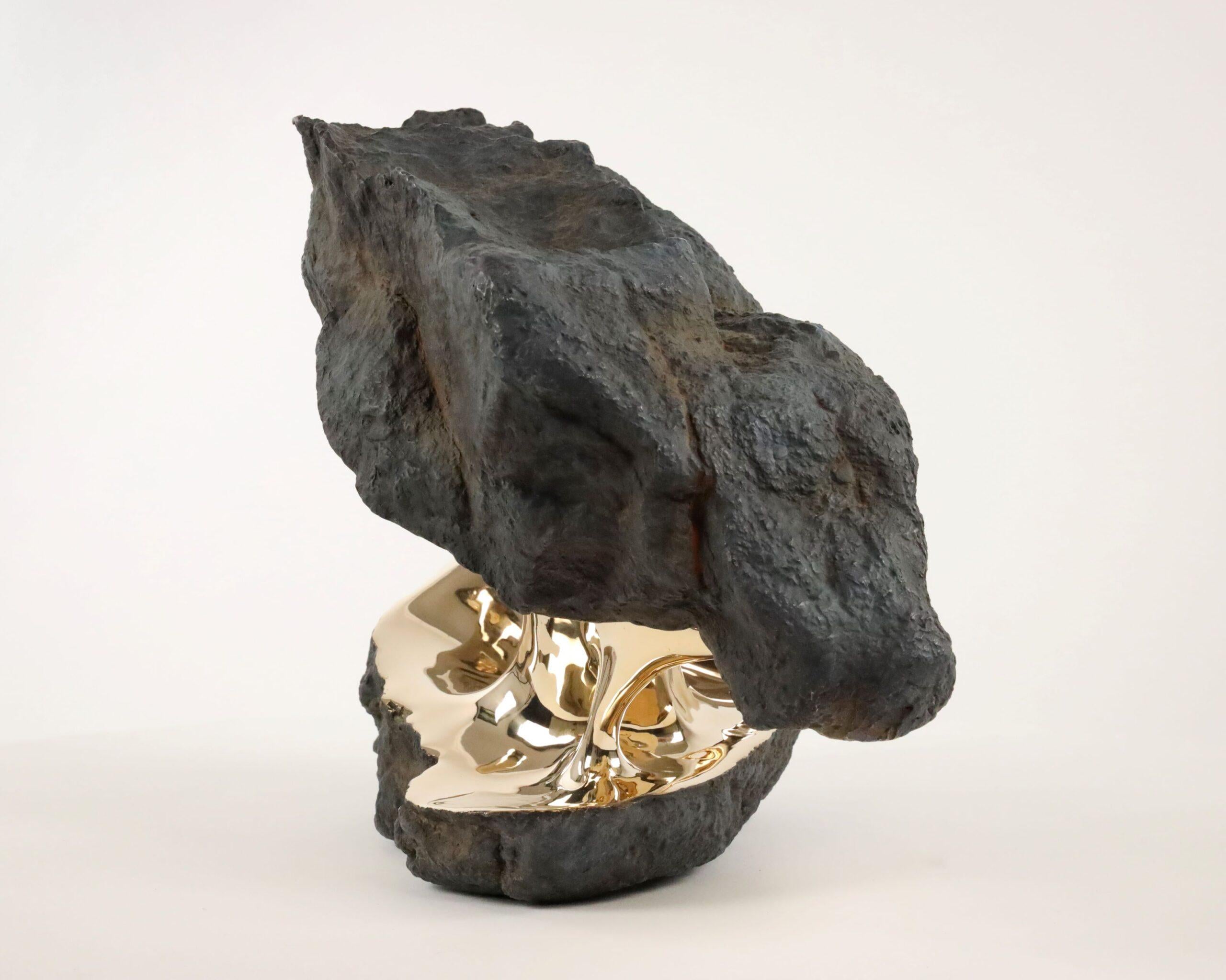 Alchemy by Romain Langlois - Rock-like bronze sculpture, golden, abstract For Sale 2