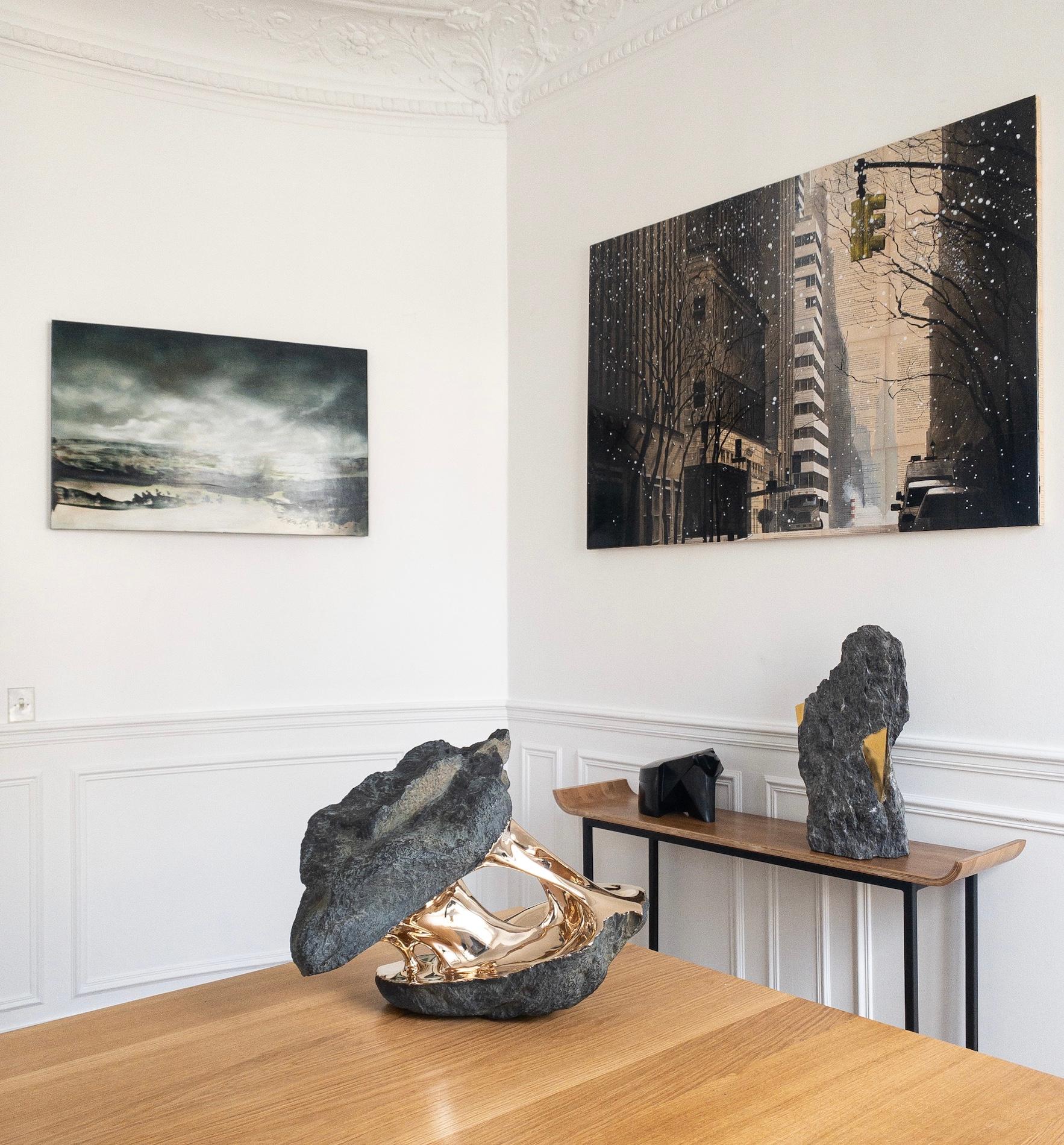 Alchemy by Romain Langlois - Rock-like bronze sculpture, golden, abstract en venta 2