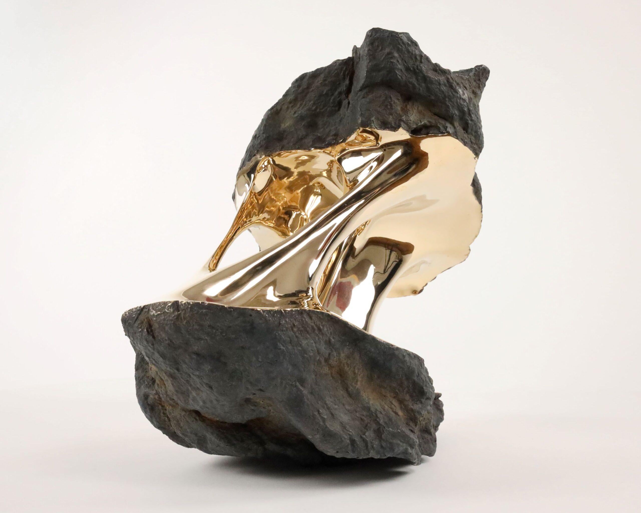 Alchemy by Romain Langlois - Rock-like bronze sculpture, golden, abstract For Sale 5
