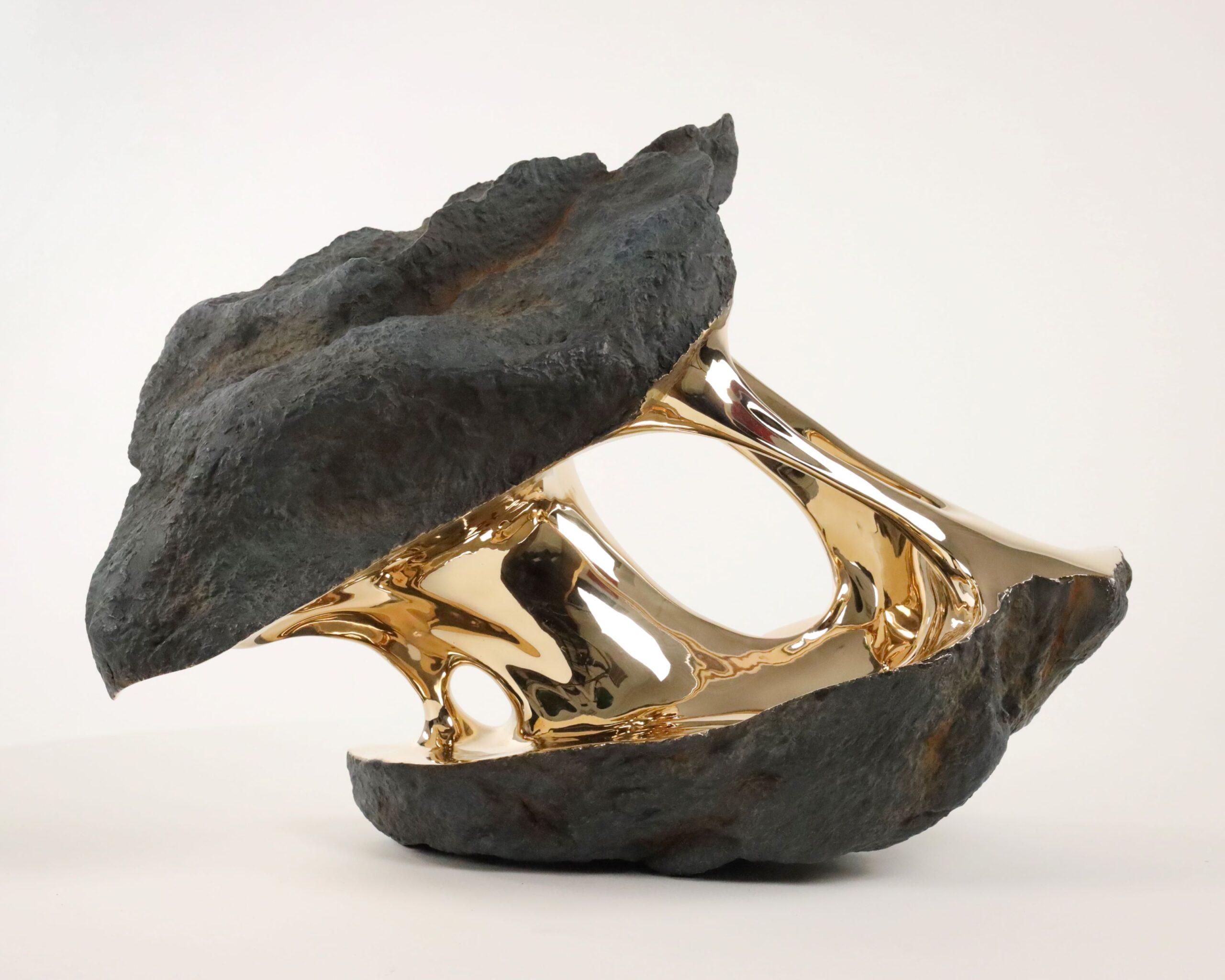 Alchemy by Romain Langlois - Rock-like bronze sculpture, golden, abstract For Sale 7