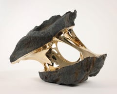 Alchemy by Romain Langlois - Rock-like bronze sculpture, golden, abstract
