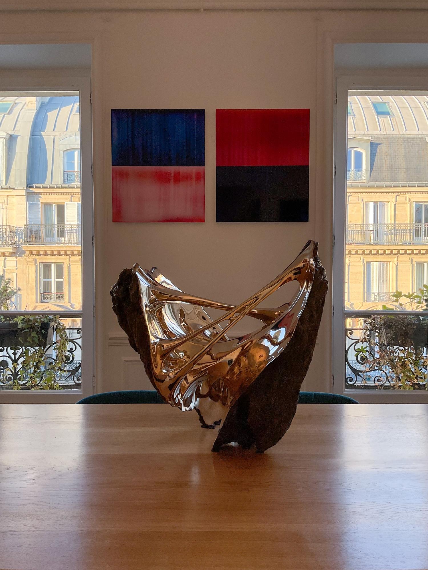 Chronos di Romain Langlois - Scultura in bronzo simile a una roccia, oro, fusione, forma in vendita 1