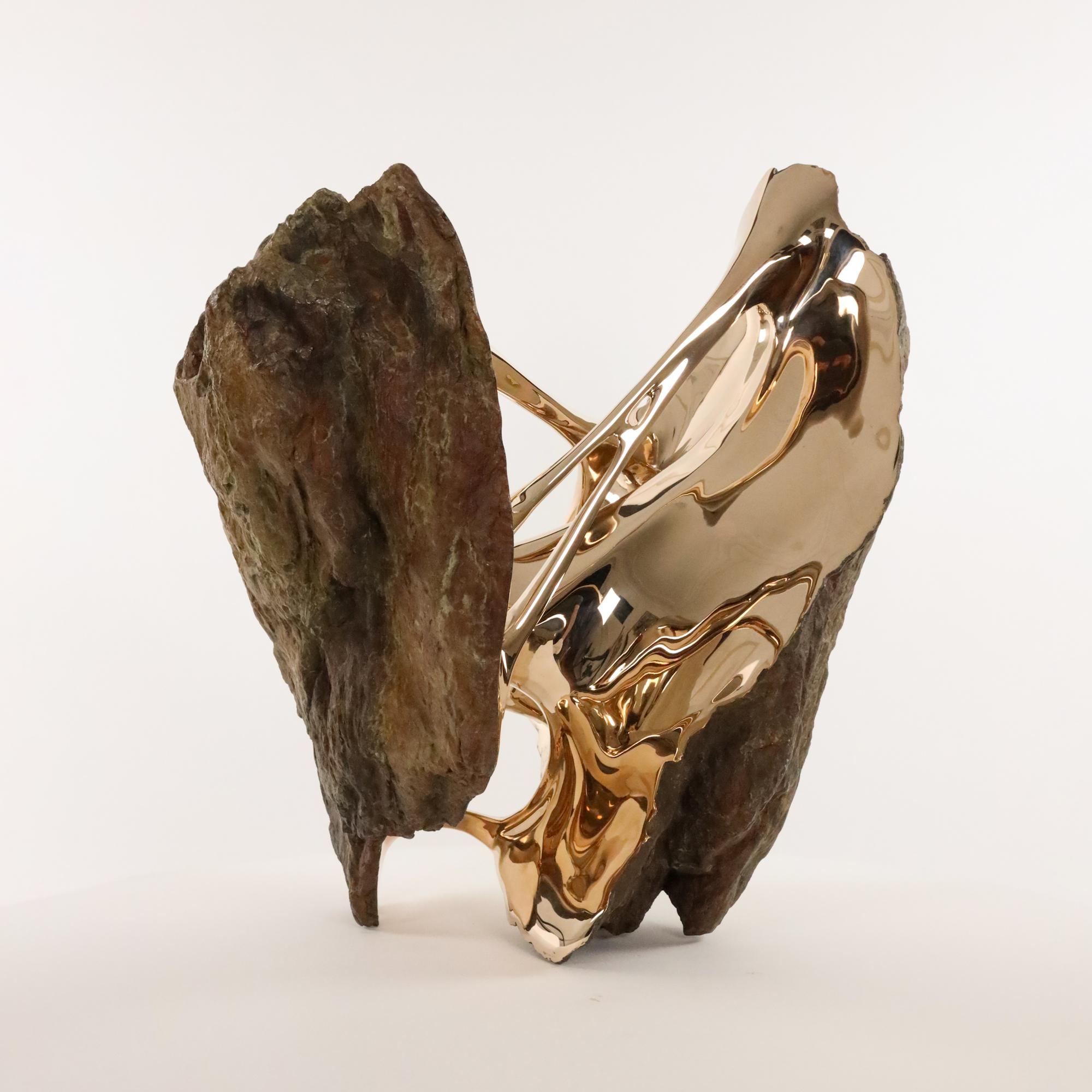 Chronos di Romain Langlois - Scultura in bronzo simile a una roccia, oro, fusione, forma in vendita 6