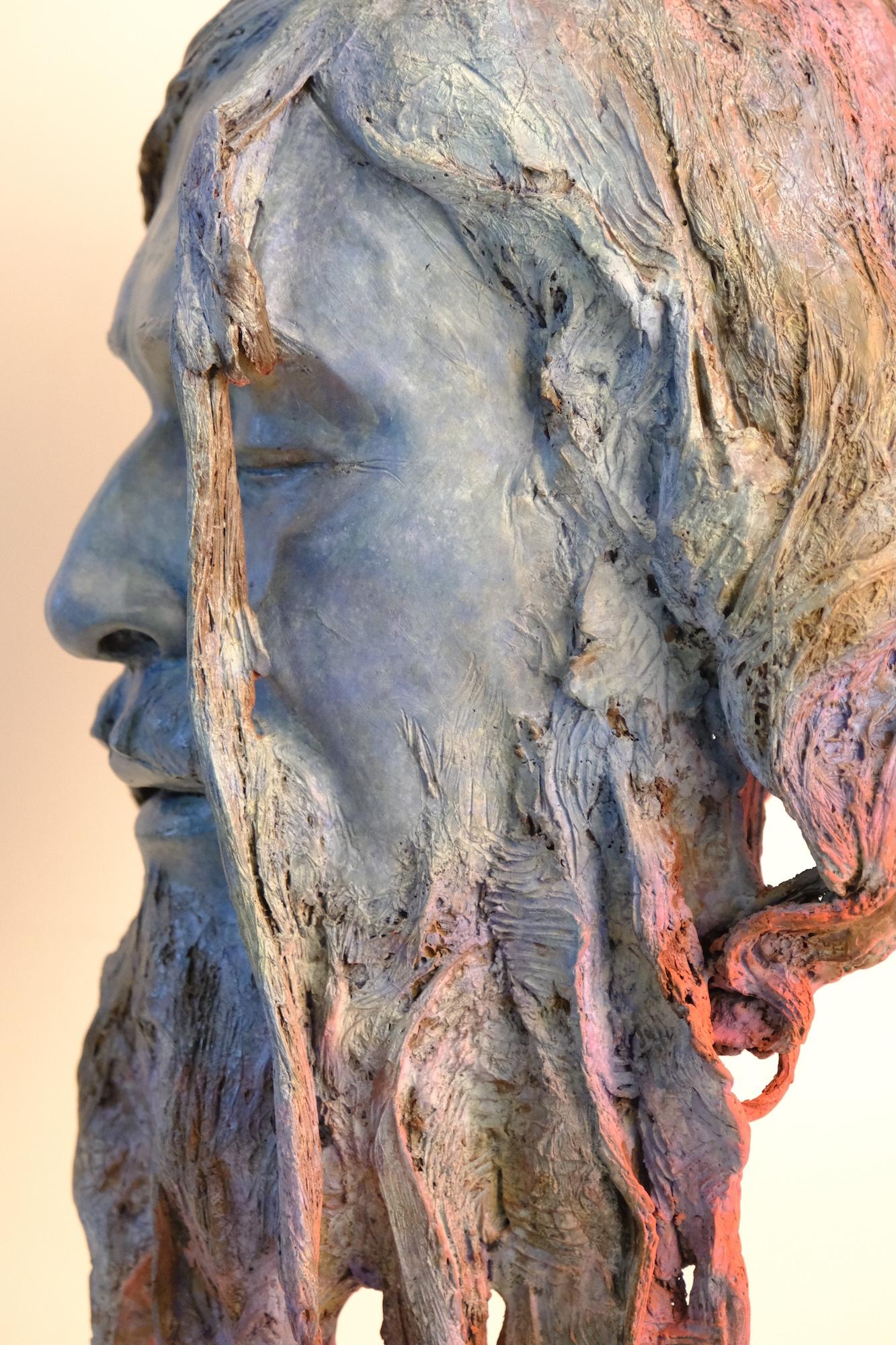 Holi by Romain Langlois - Figurative bronze sculpture, dark, man, spiritual For Sale 9