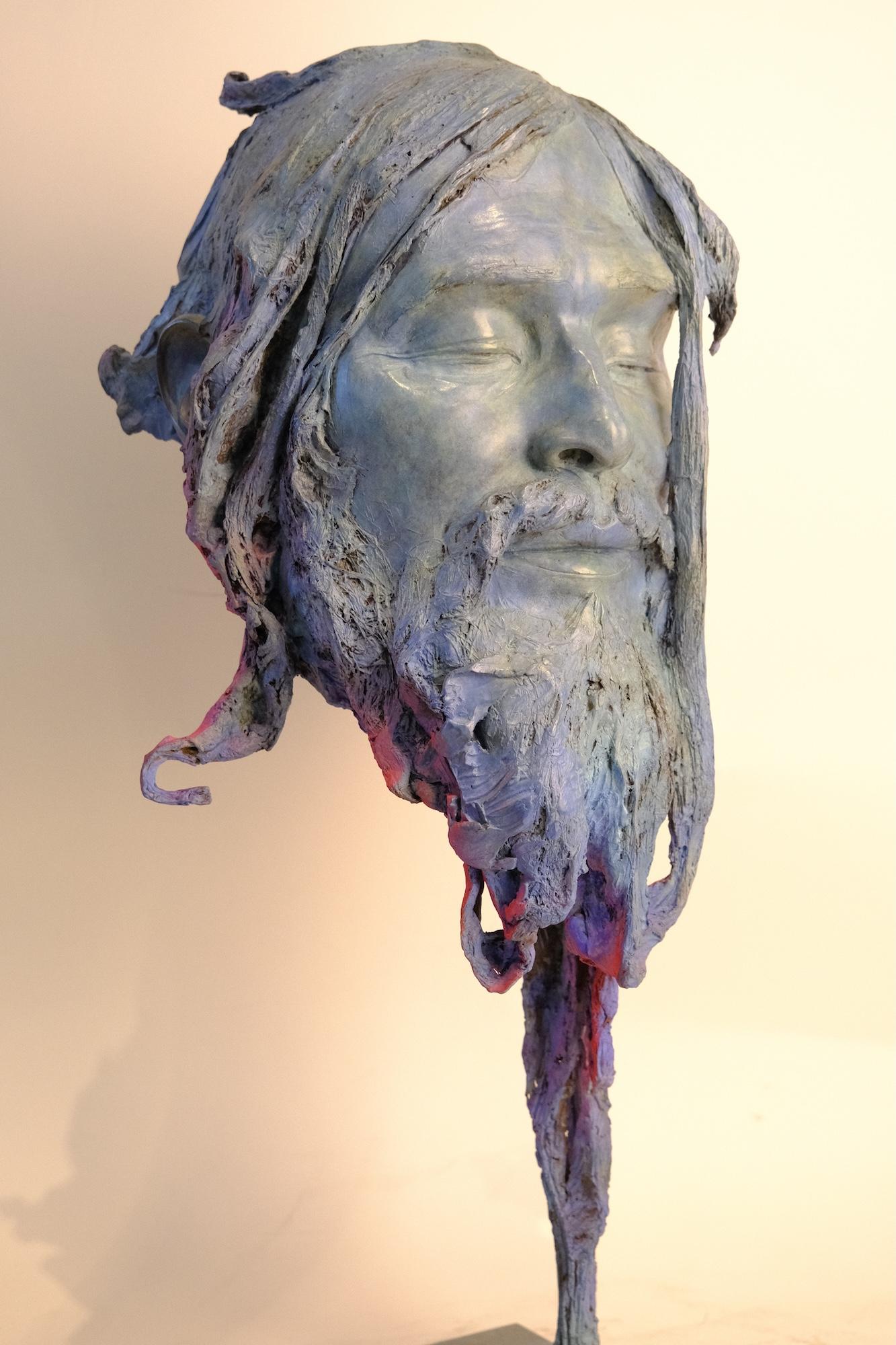 Holi by Romain Langlois - Figurative bronze sculpture, dark, man, spiritual For Sale 2