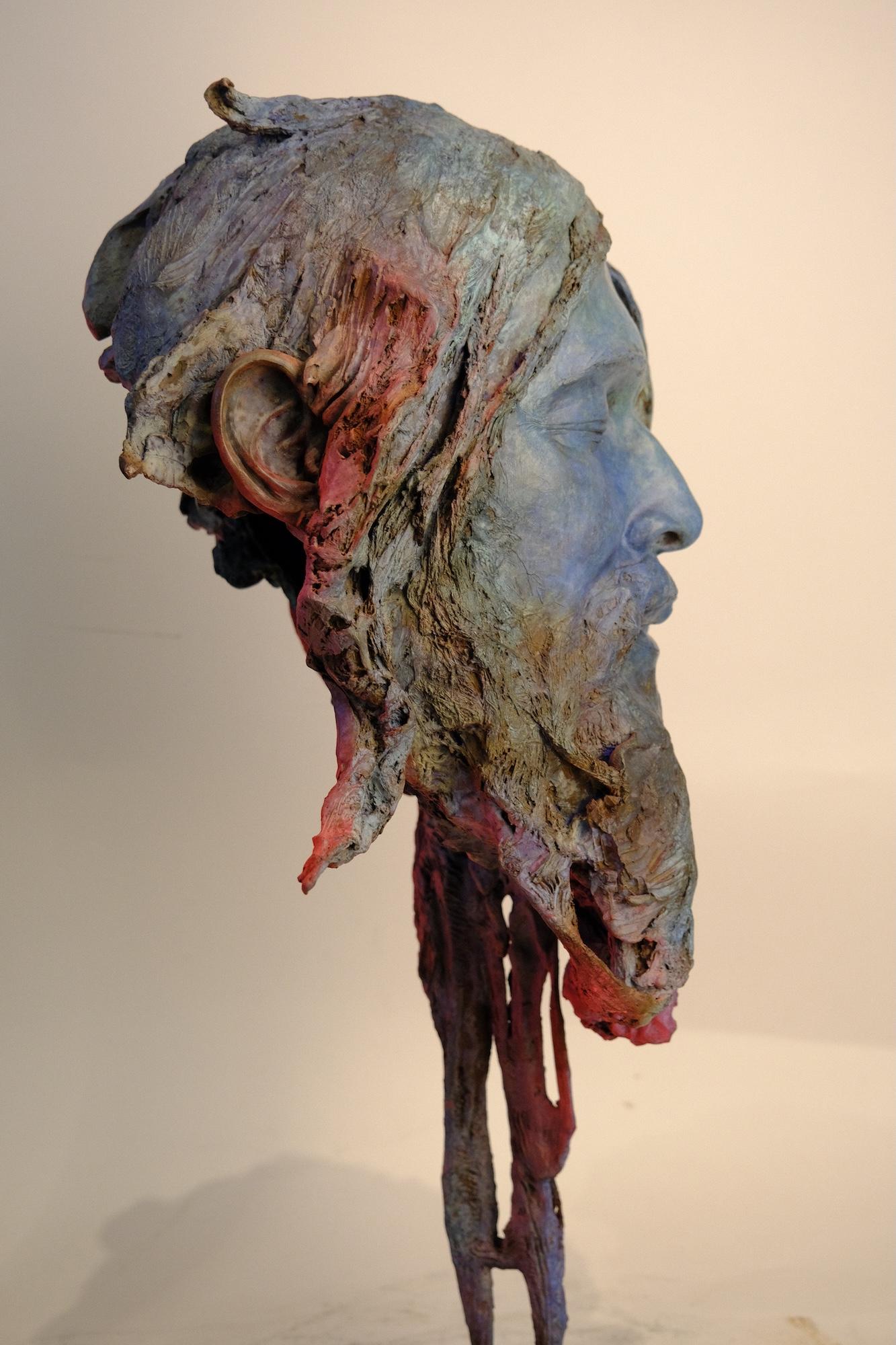 Holi by Romain Langlois - Figurative bronze sculpture, dark, man, spiritual For Sale 3