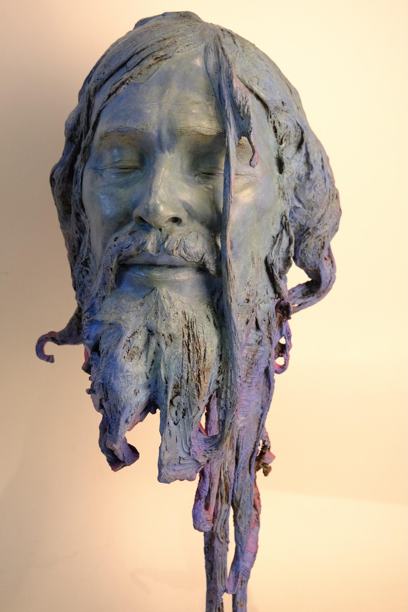 Holi by Romain Langlois - Figurative bronze sculpture, dark, man, spiritual im Angebot 5