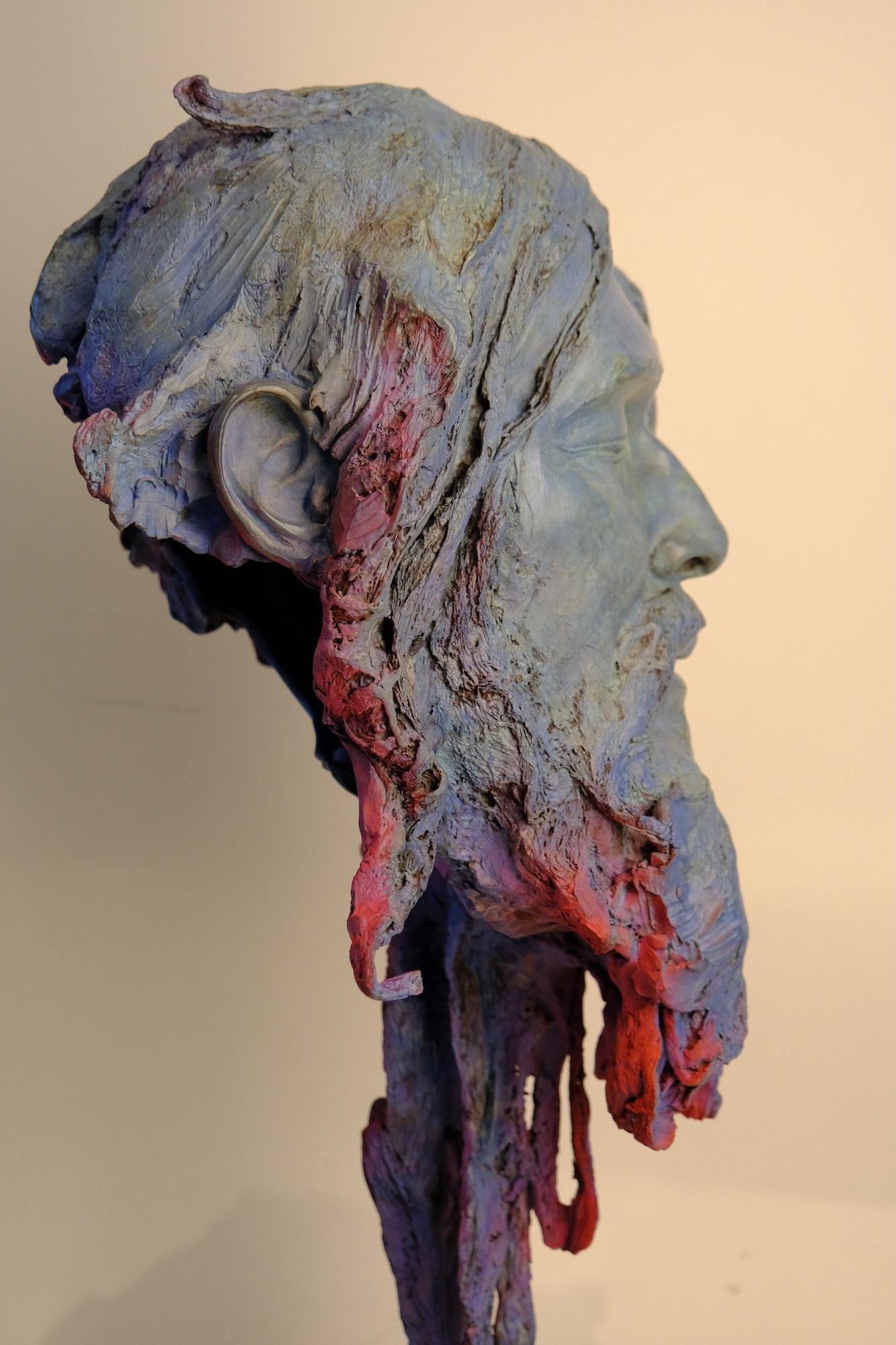Holi by Romain Langlois - Figurative bronze sculpture, dark, man, spiritual im Angebot 6