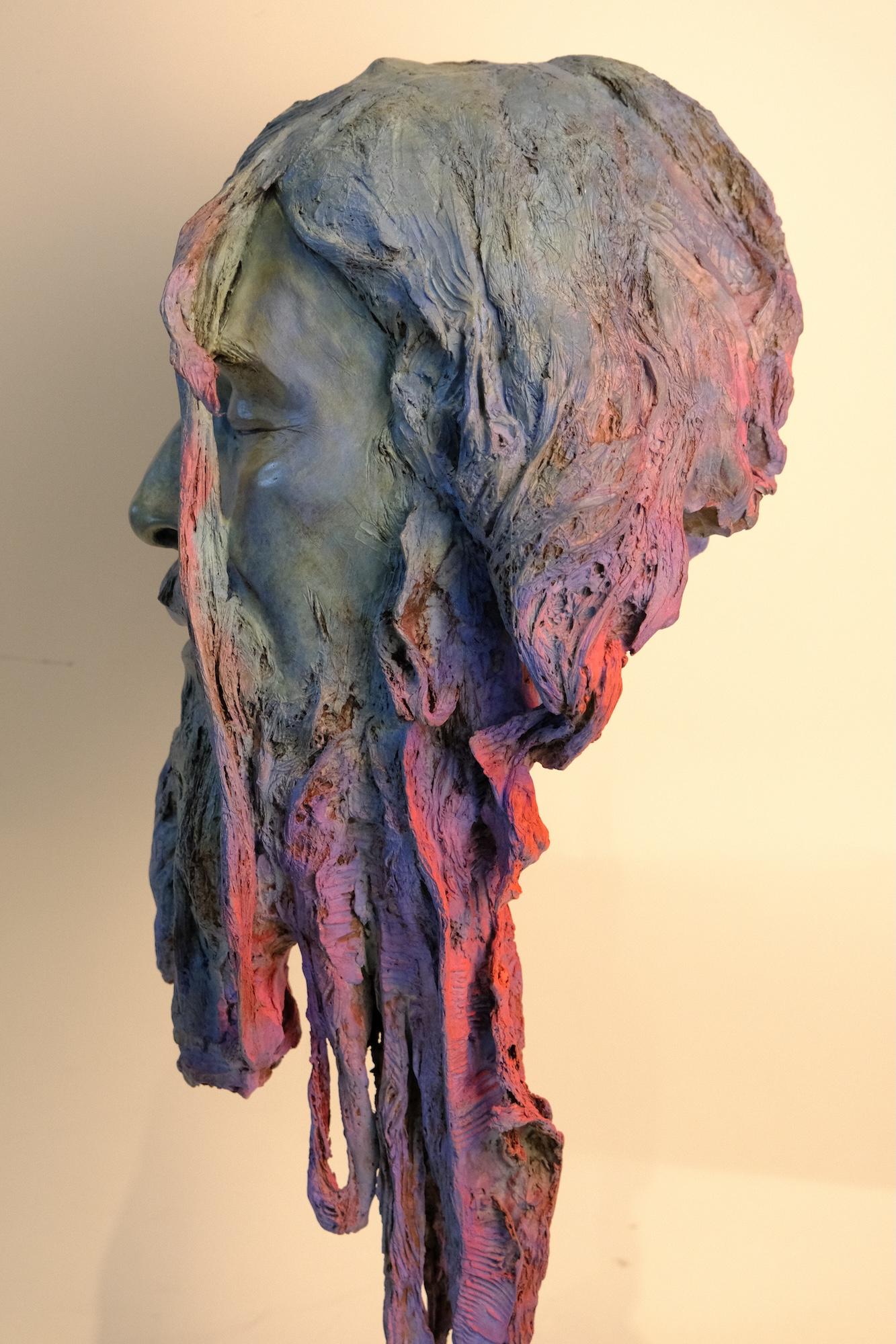 Holi by Romain Langlois - Figurative bronze sculpture, dark, man, spiritual For Sale 7