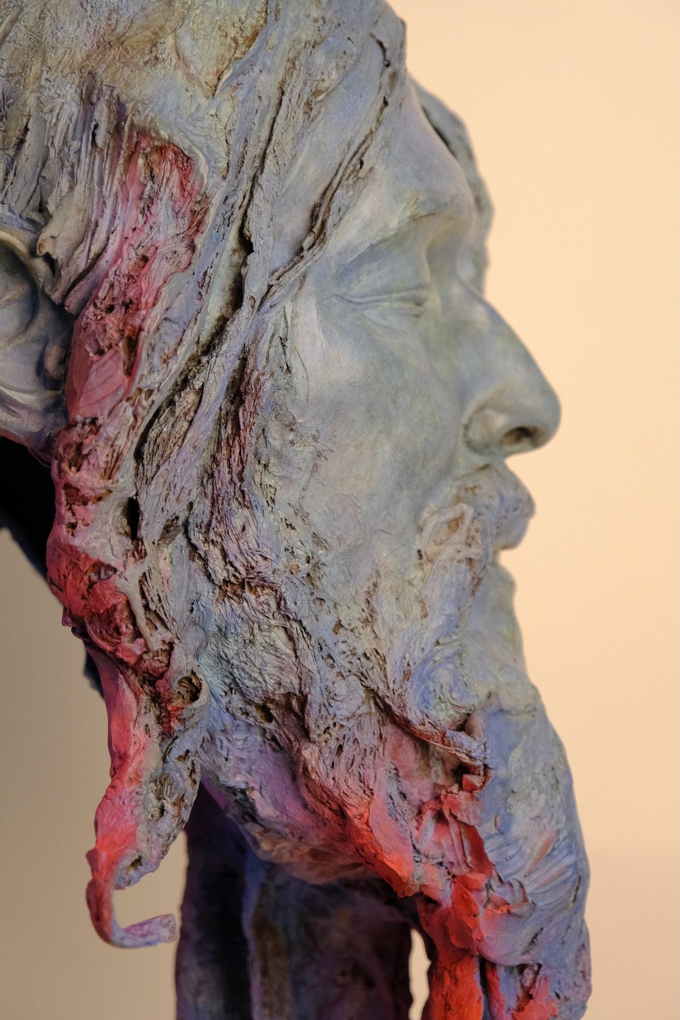 Holi by Romain Langlois - Figurative bronze sculpture, dark, man, spiritual For Sale 8