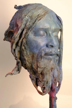 Holi by Romain Langlois - Figurative bronze sculpture, dark, man, spiritual
